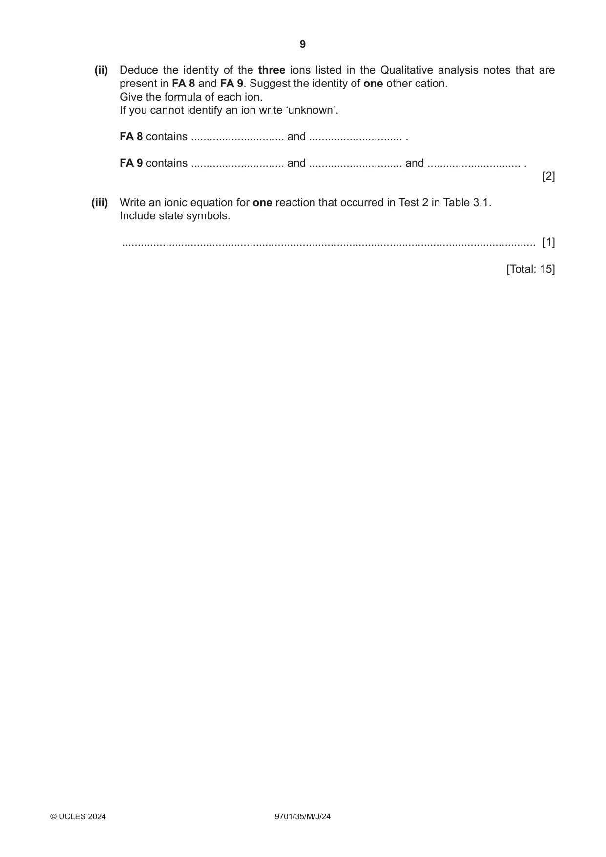 Cambridge A Level Chemistry 9701 2024 May/June Paper 3 · Variant 5 question paper, page 9 of 12