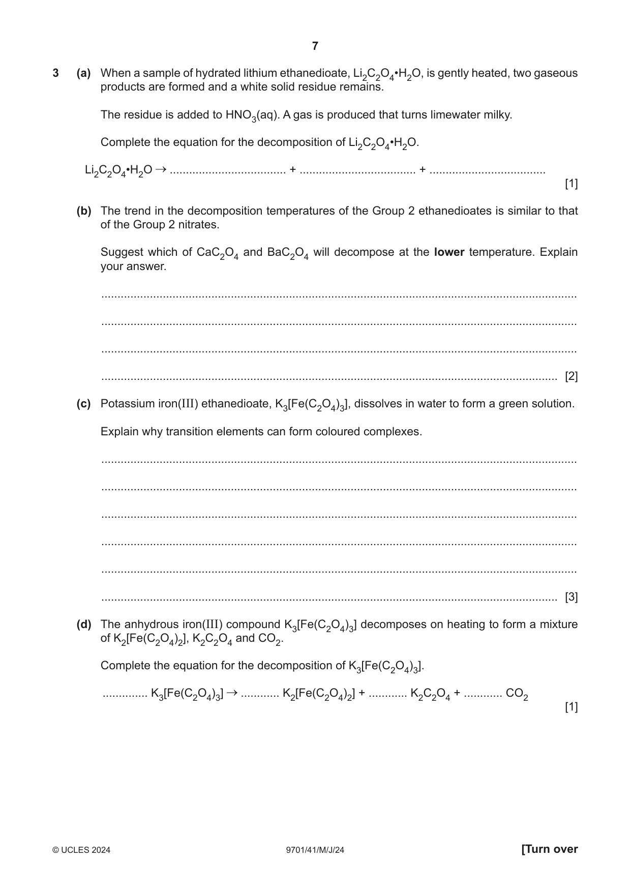 Cambridge A Level Chemistry 9701 2024 May/June Paper 4 · Variant 1 question paper, page 7 of 28
