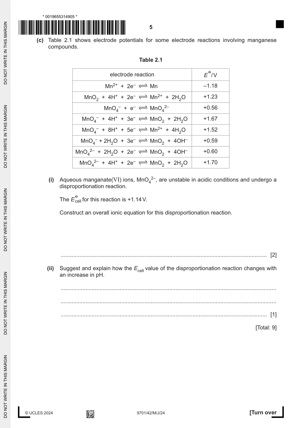 Cambridge A Level Chemistry 9701 2024 May/June Paper 4 · Variant 2 question paper, page 5 of 24