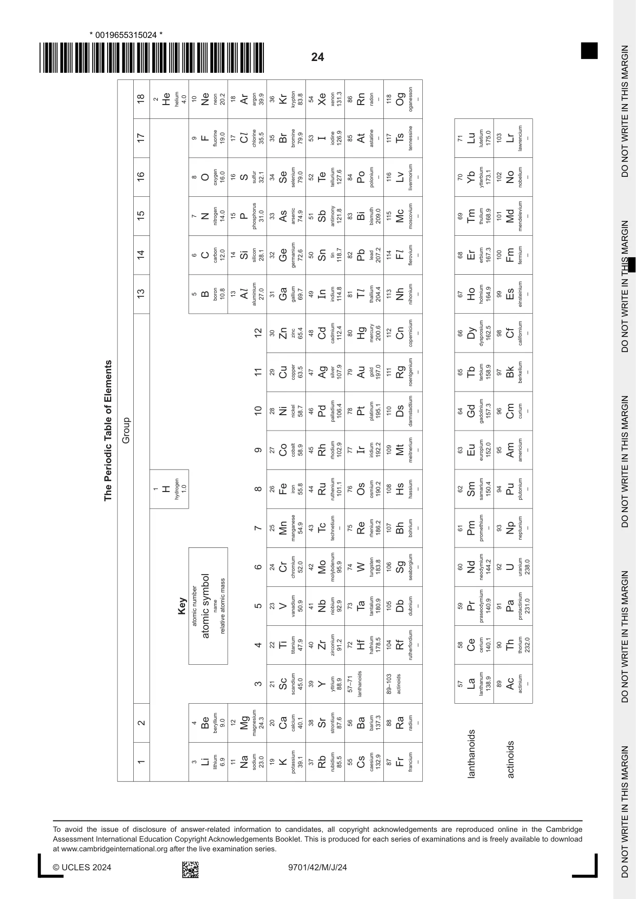 Cambridge A Level Chemistry 9701 2024 May/June Paper 4 · Variant 2 question paper, page 24 of 24
