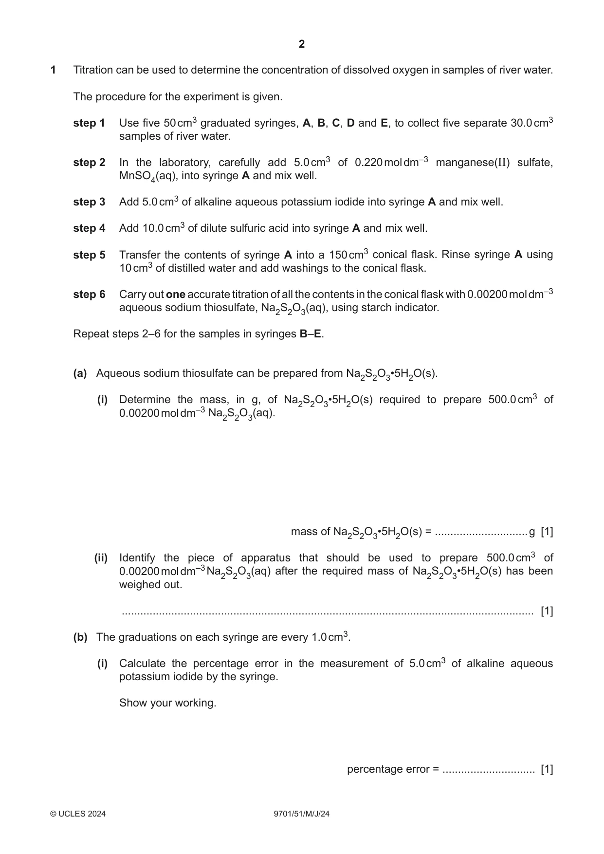 Cambridge A Level Chemistry 9701 2024 May/June Paper 5 · Variant 1 question paper, page 2 of 12