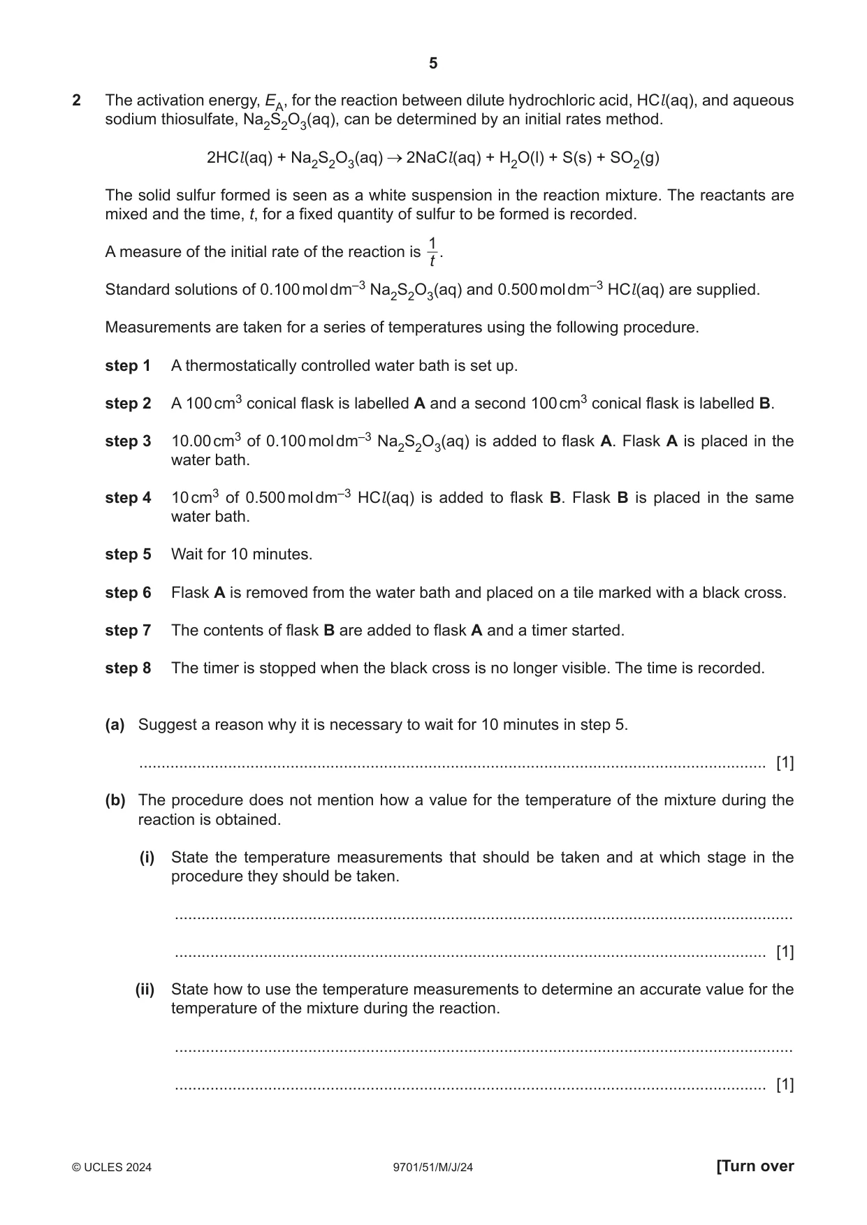 Cambridge A Level Chemistry 9701 2024 May/June Paper 5 · Variant 1 question paper, page 5 of 12
