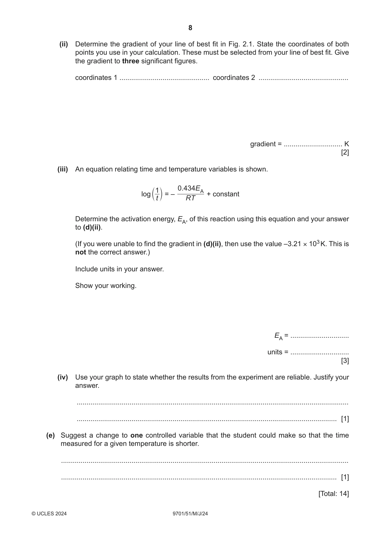 Cambridge A Level Chemistry 9701 2024 May/June Paper 5 · Variant 1 question paper, page 8 of 12