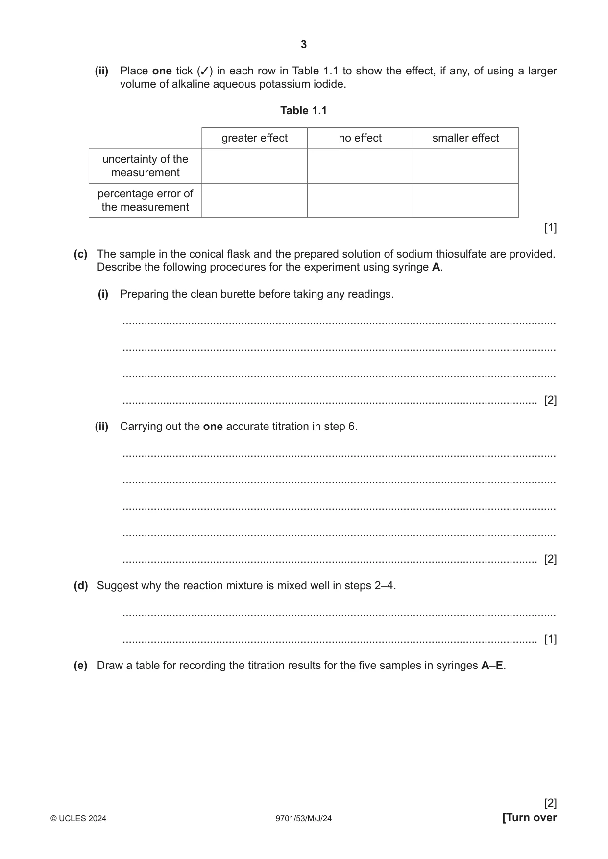 Cambridge A Level Chemistry 9701 2024 May/June Paper 5 · Variant 3 question paper, page 3 of 12