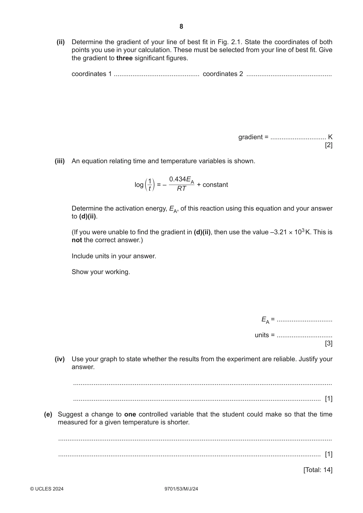 Cambridge A Level Chemistry 9701 2024 May/June Paper 5 · Variant 3 question paper, page 8 of 12