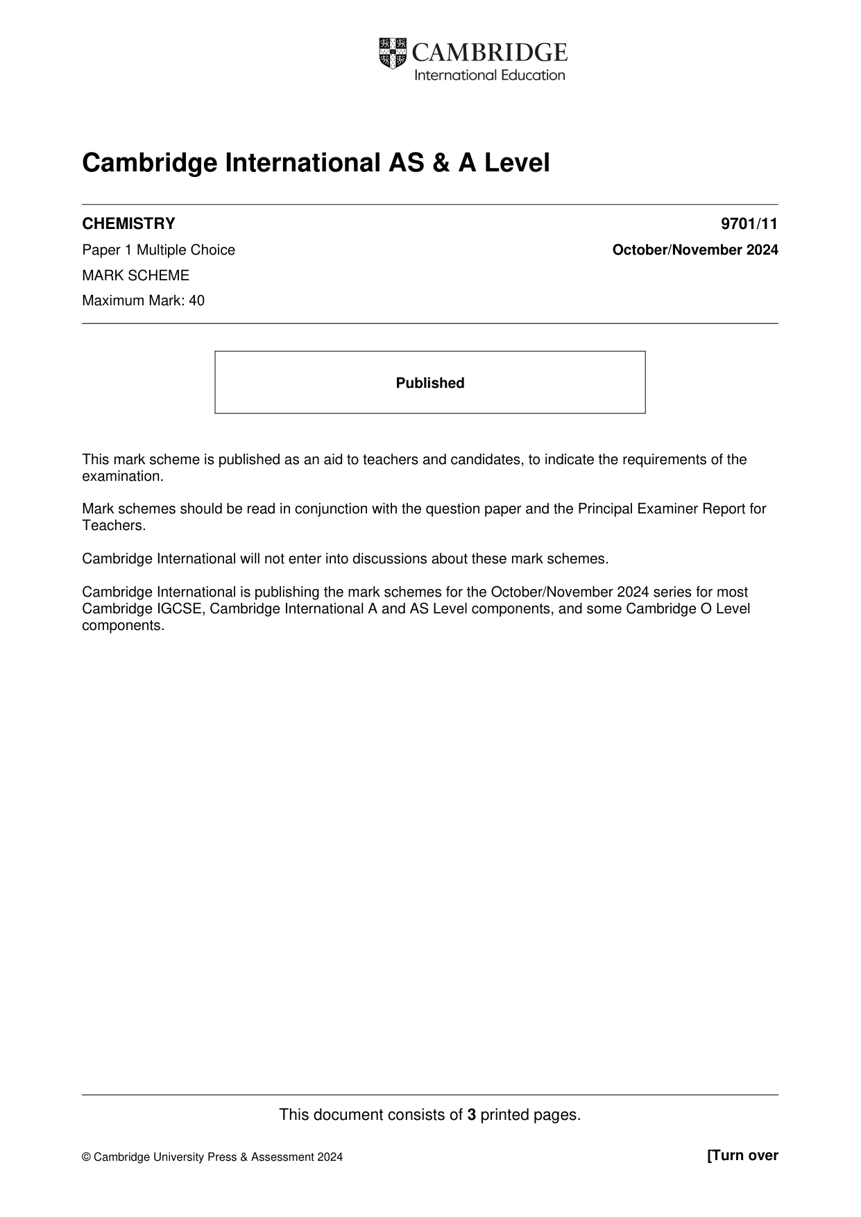 Mark scheme, page 1 of 3