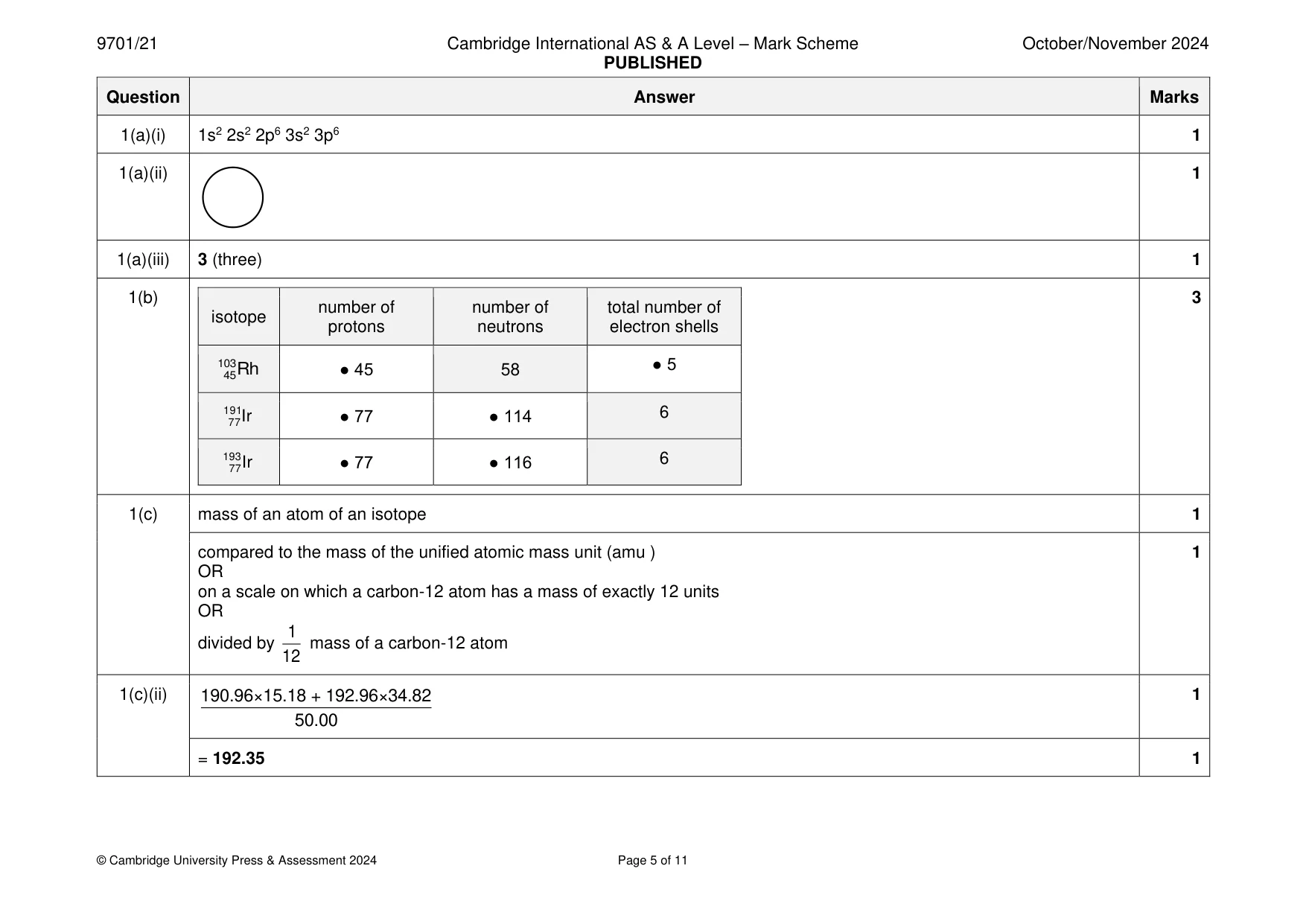 Mark scheme, page 5 of 11
