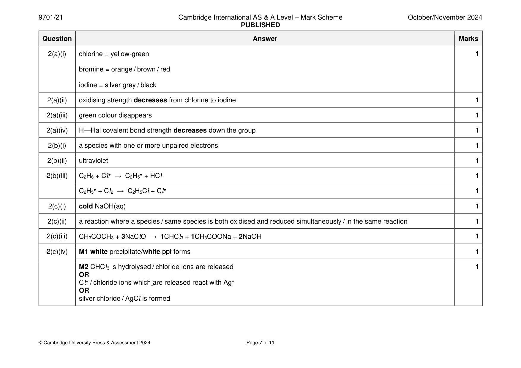 Mark scheme, page 7 of 11