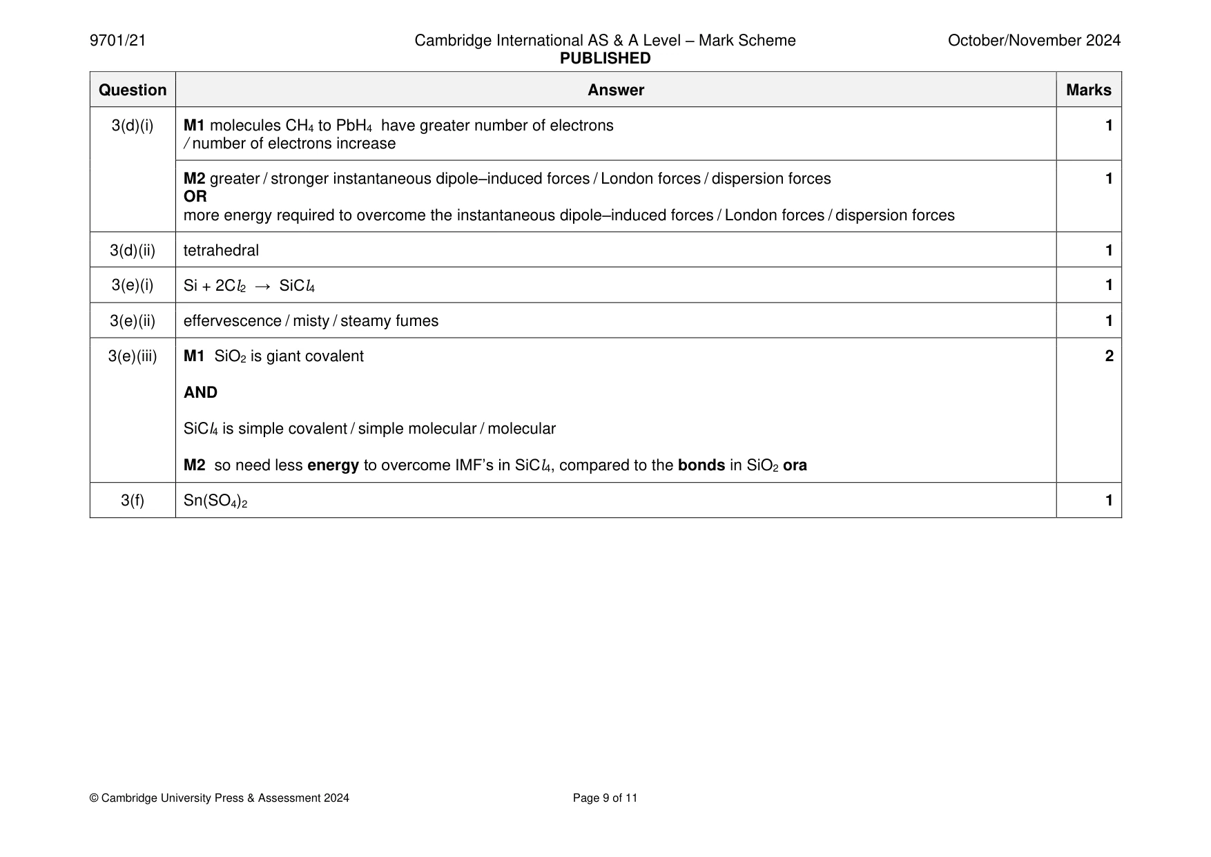 Mark scheme, page 9 of 11