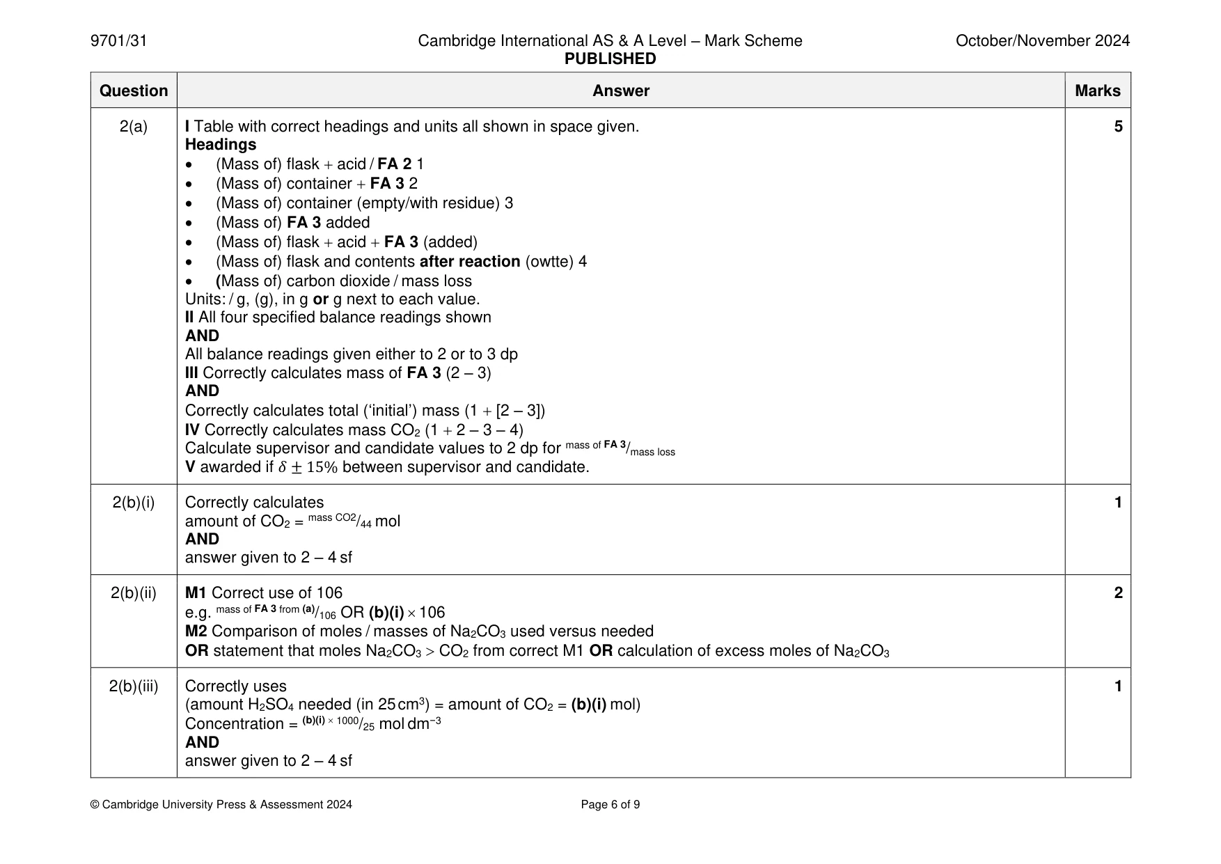 Mark scheme, page 6 of 9
