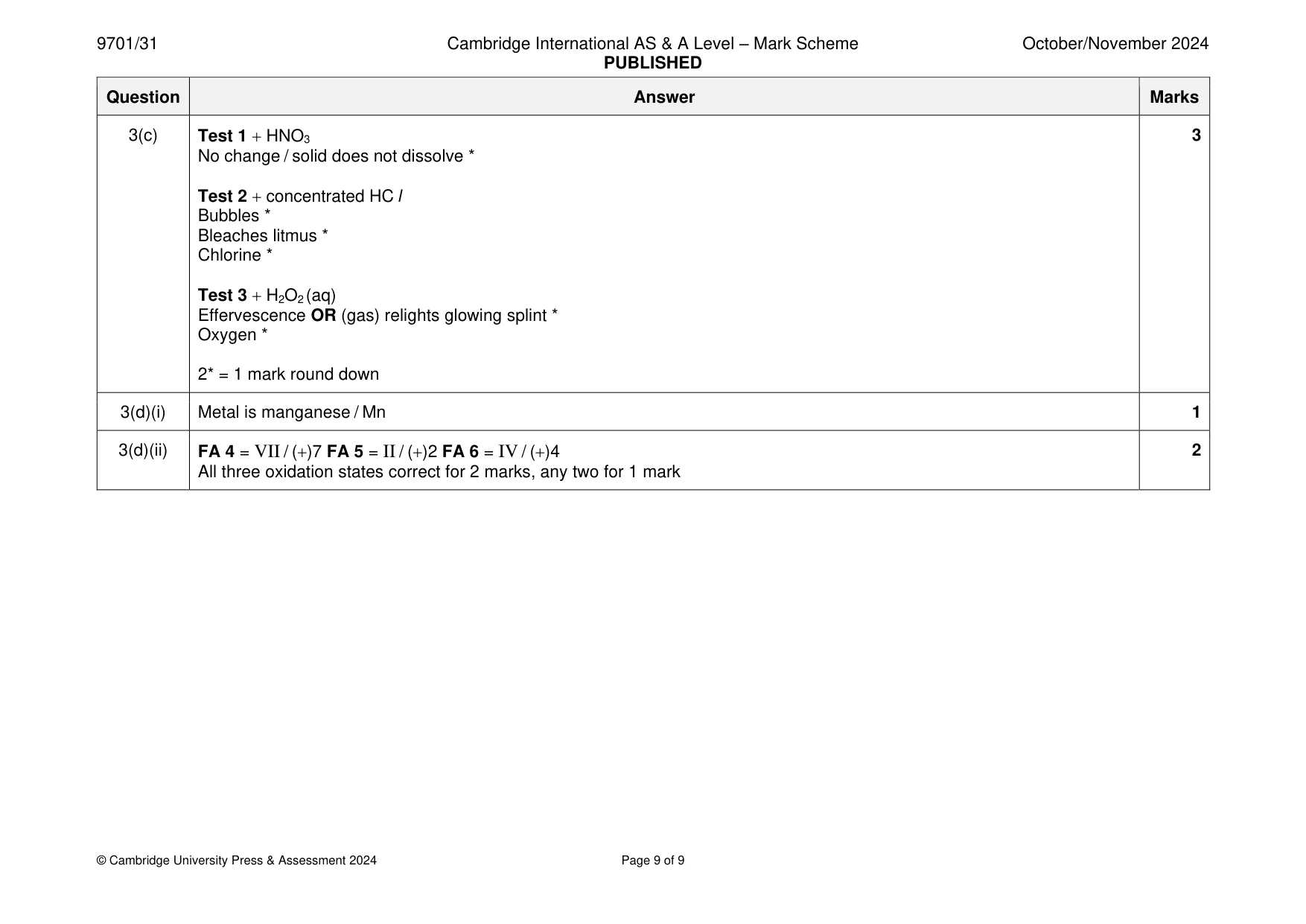 Mark scheme, page 9 of 9