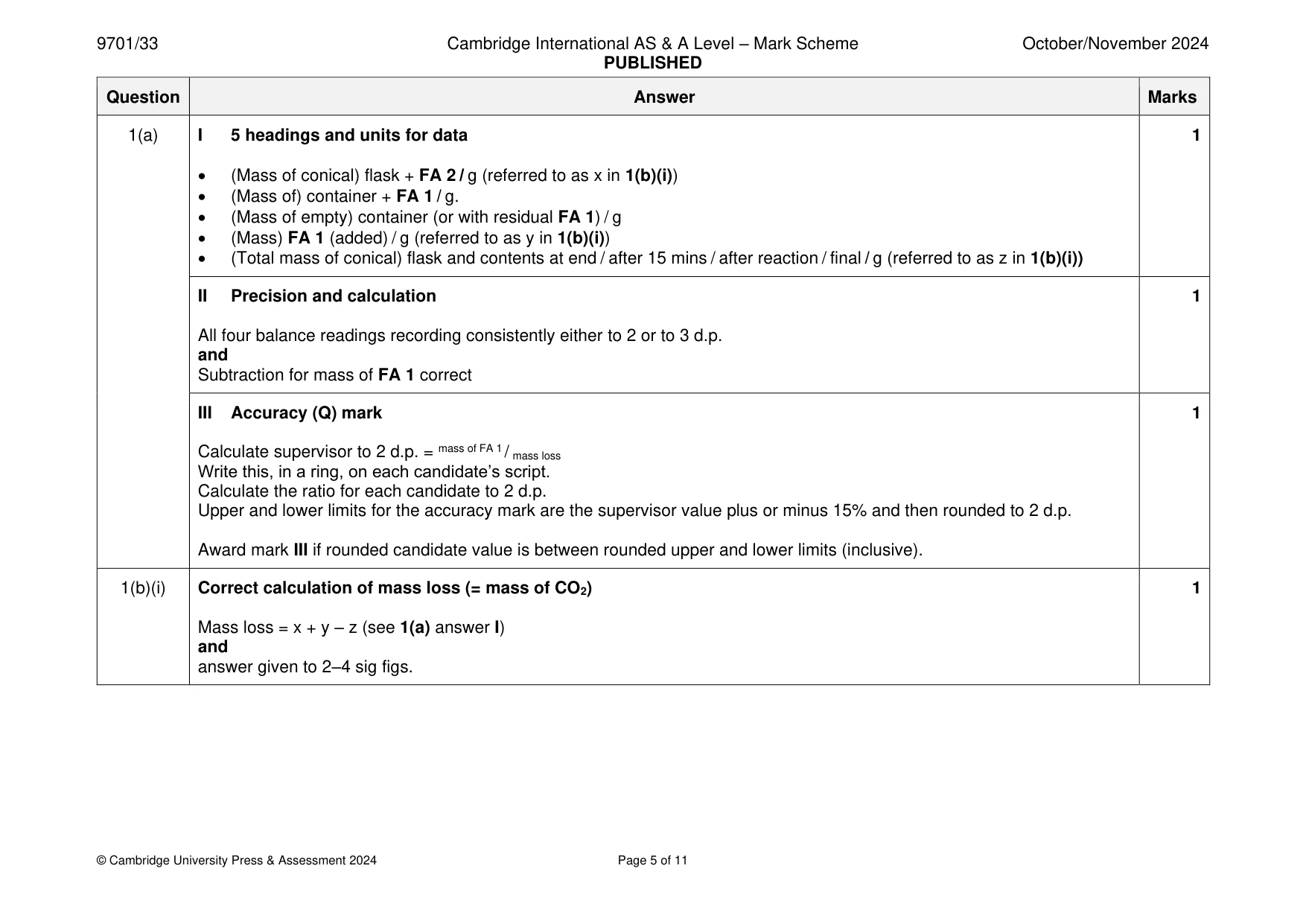 Mark scheme, page 5 of 11