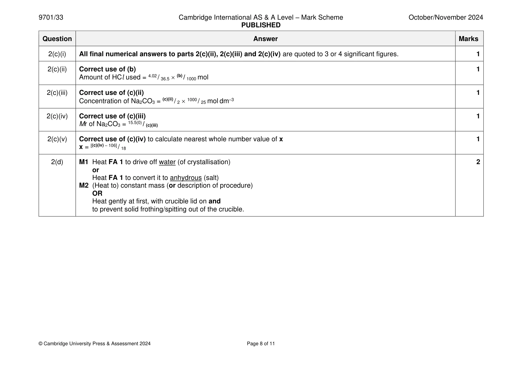 Mark scheme, page 8 of 11