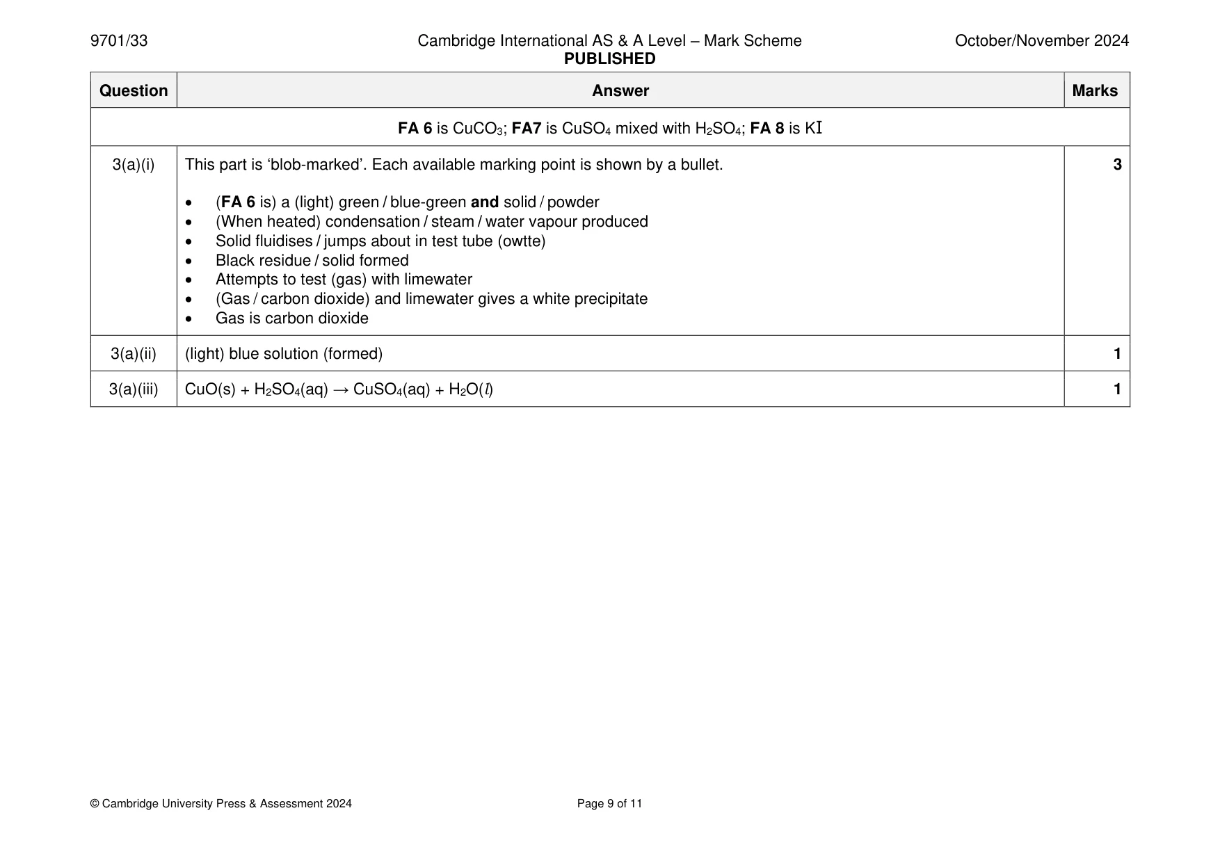 Mark scheme, page 9 of 11