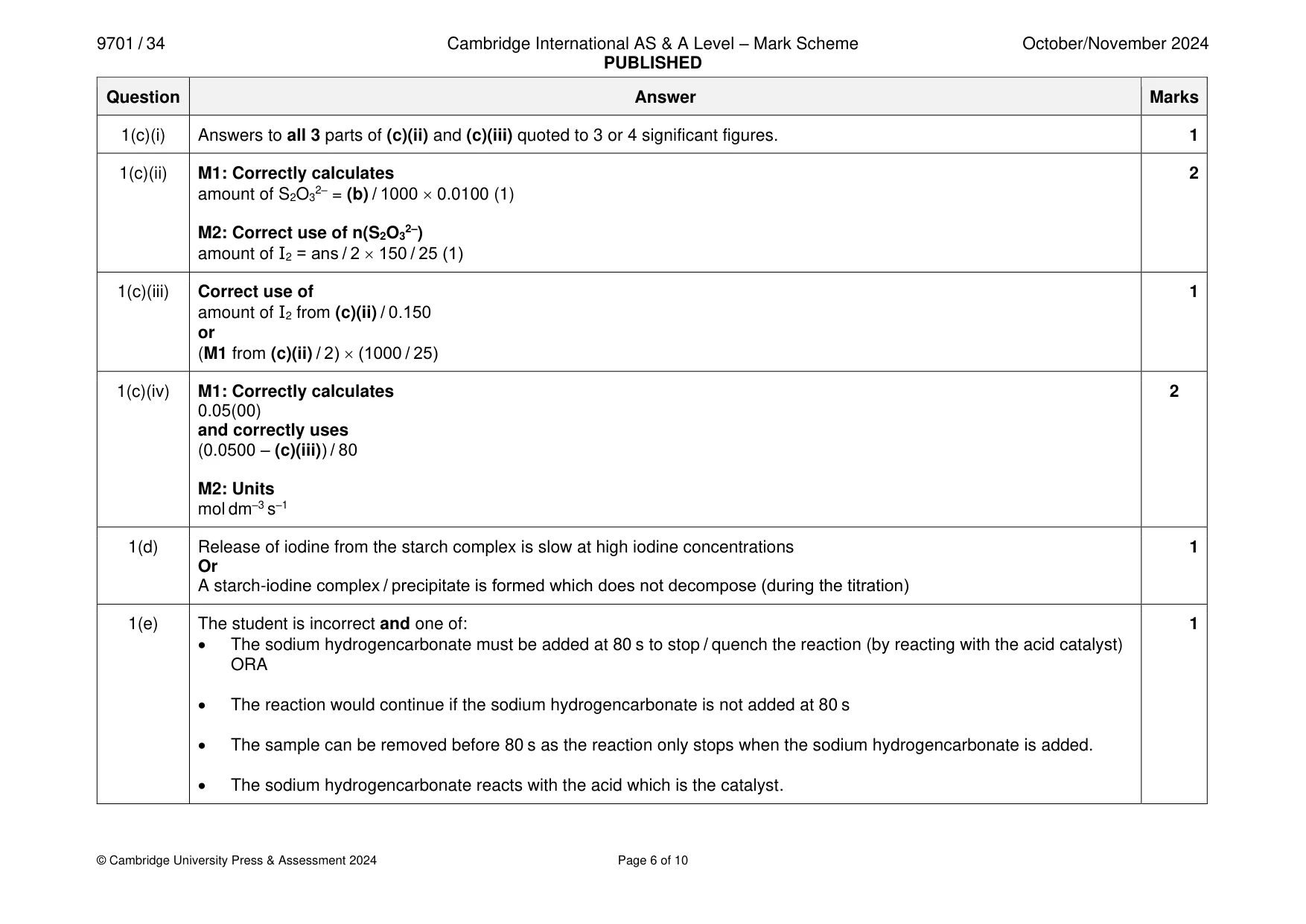 Mark scheme, page 6 of 10