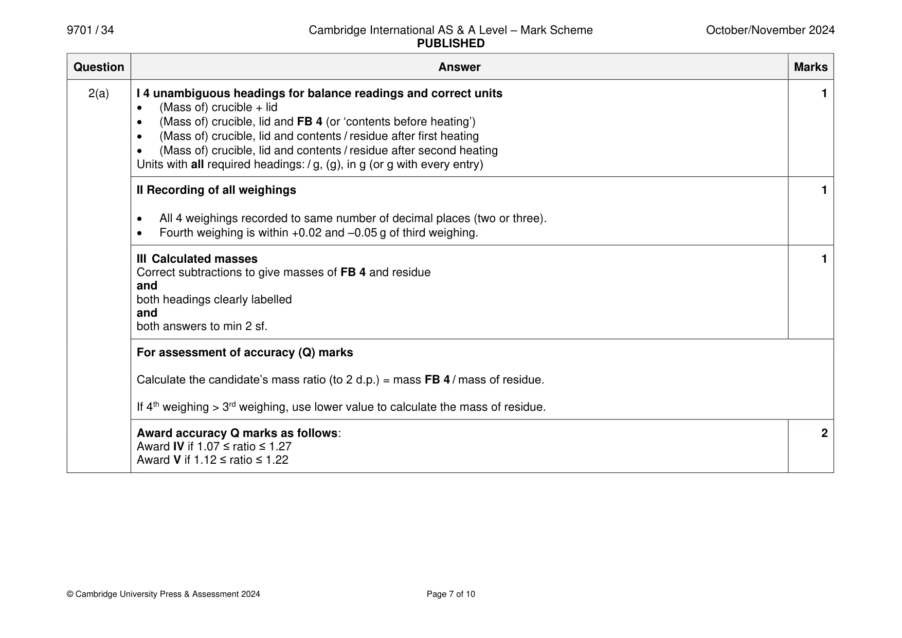 Mark scheme, page 7 of 10