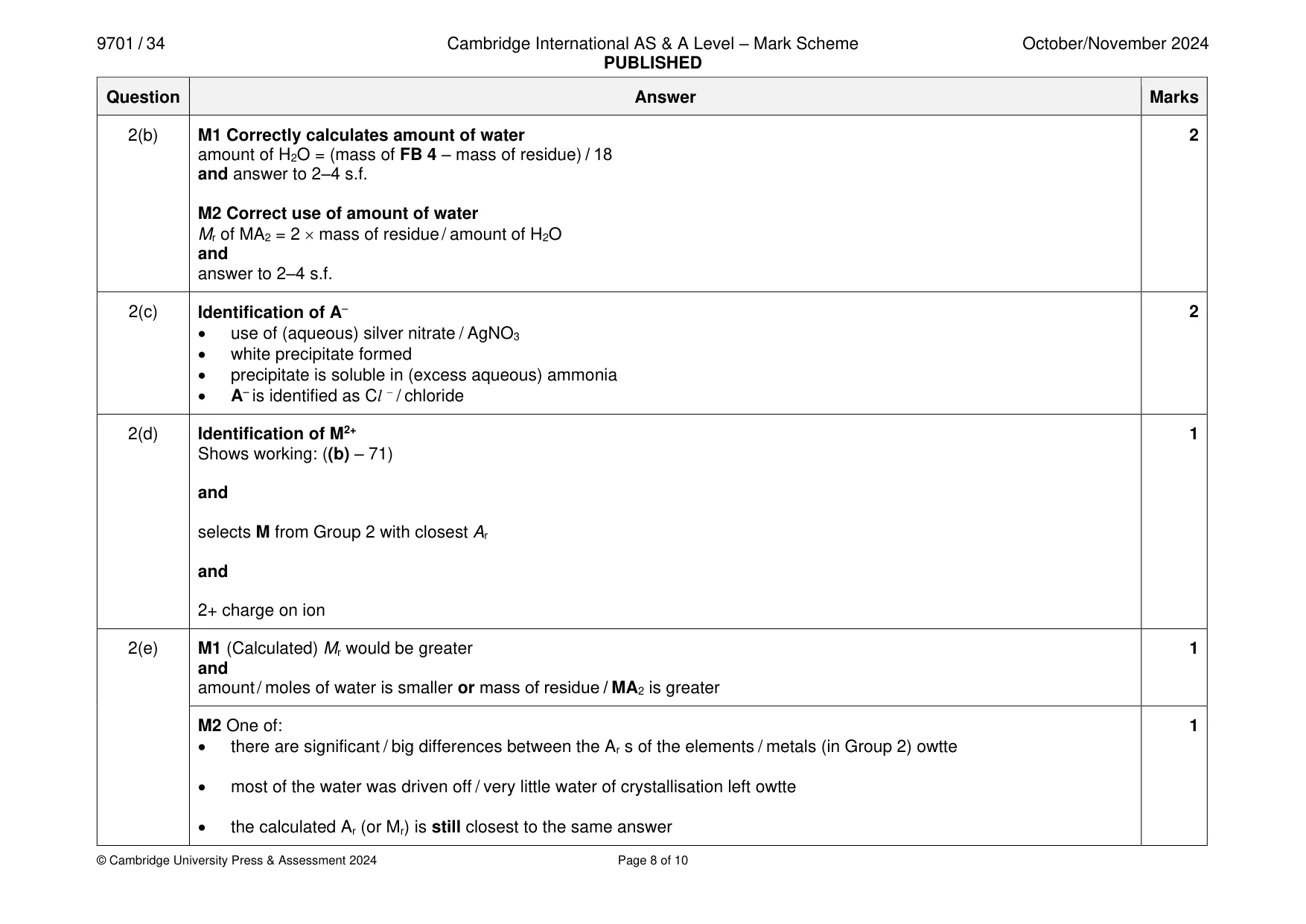 Mark scheme, page 8 of 10