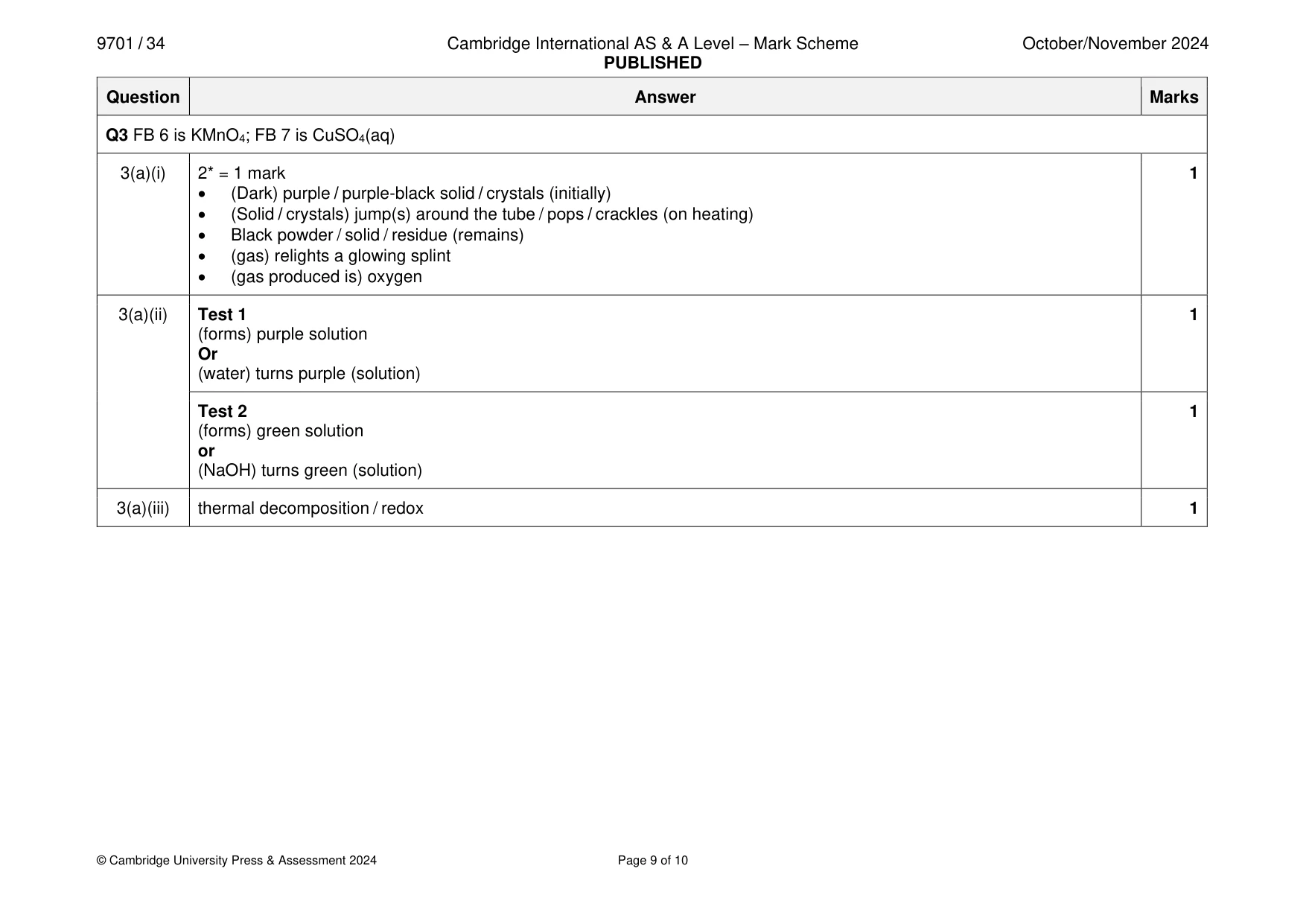 Mark scheme, page 9 of 10