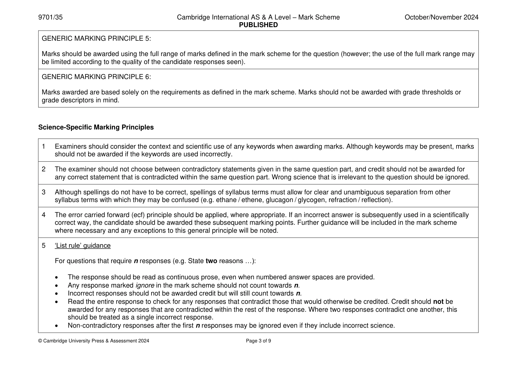 Mark scheme, page 3 of 9