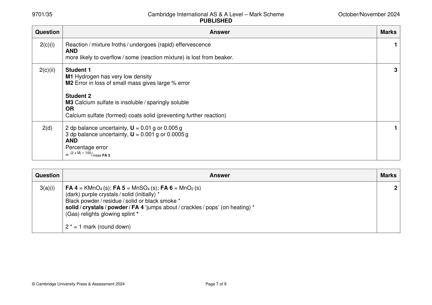 Mark scheme, page 7 of 9