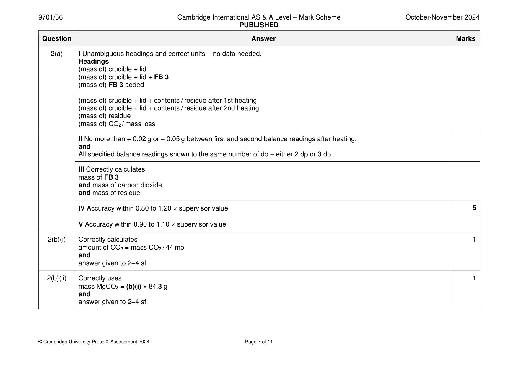 Mark scheme, page 7 of 11