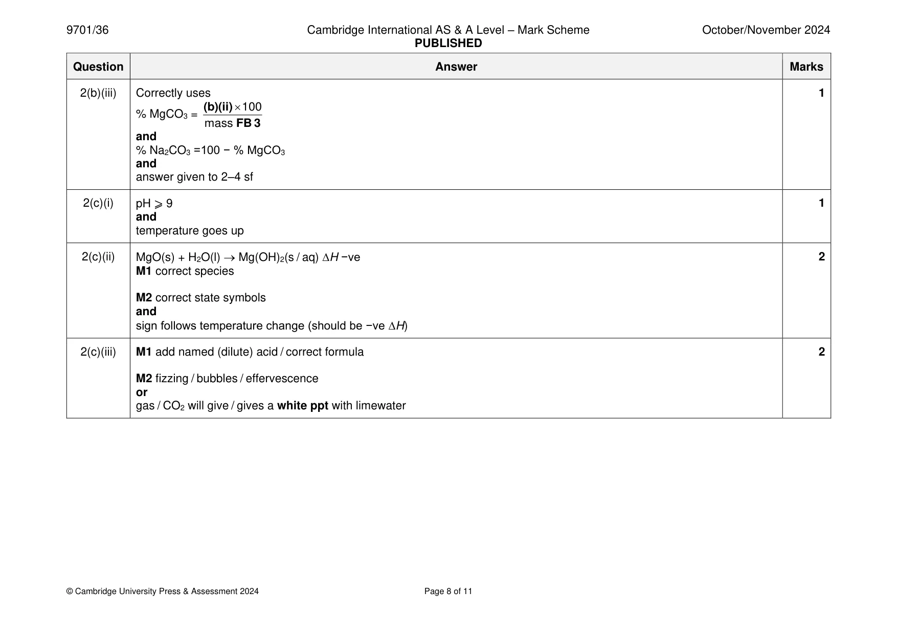 Mark scheme, page 8 of 11