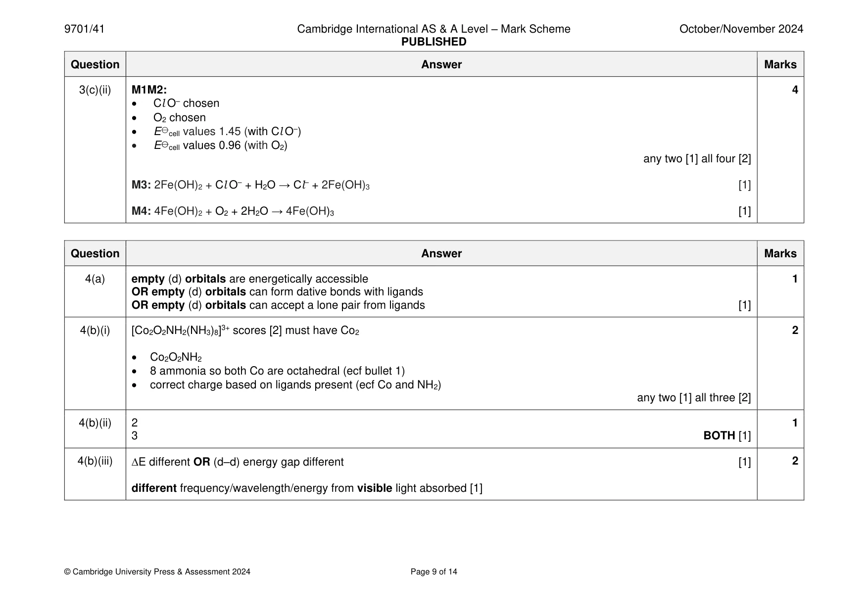 Mark scheme, page 9 of 14