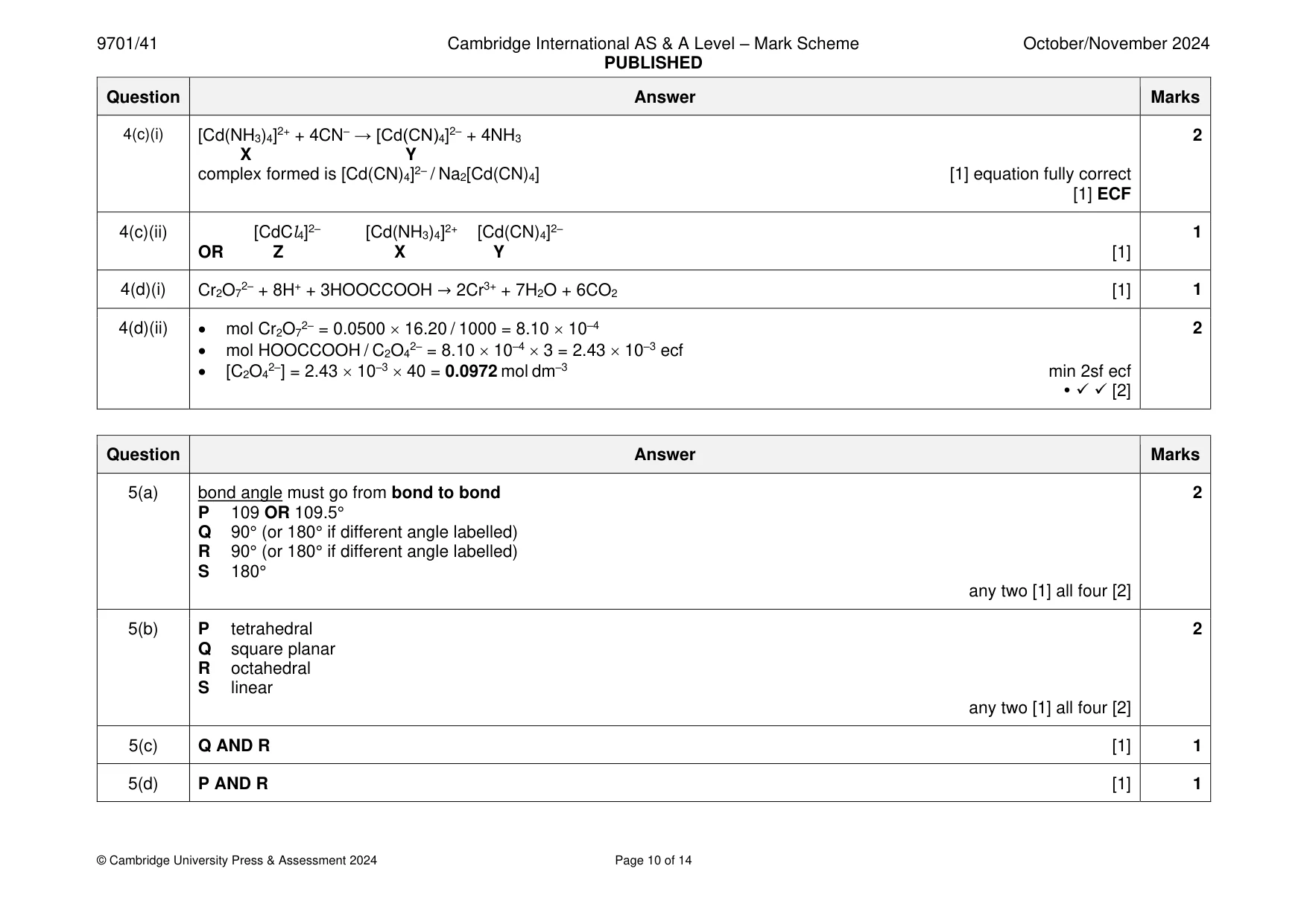 Mark scheme, page 10 of 14