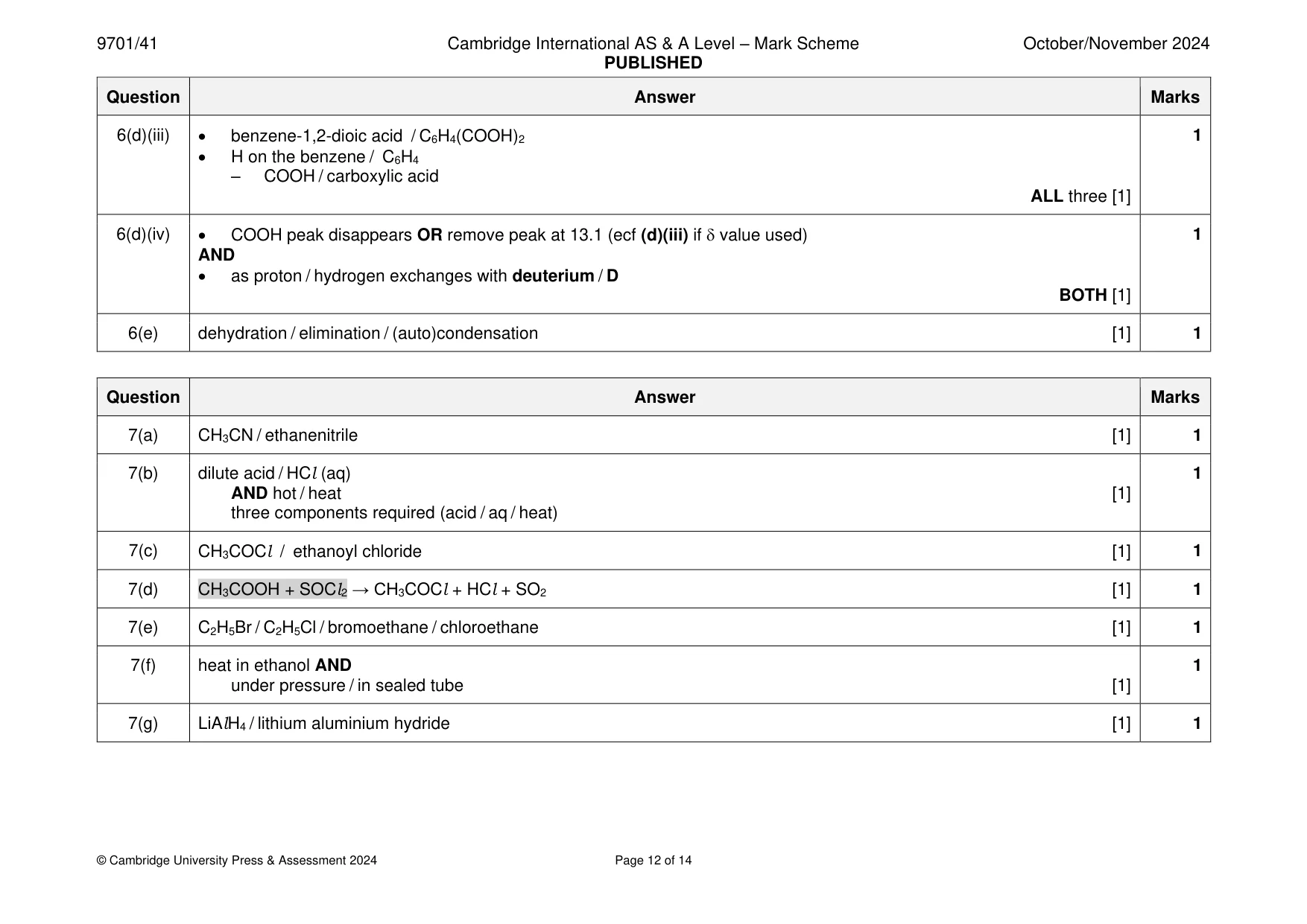 Mark scheme, page 12 of 14