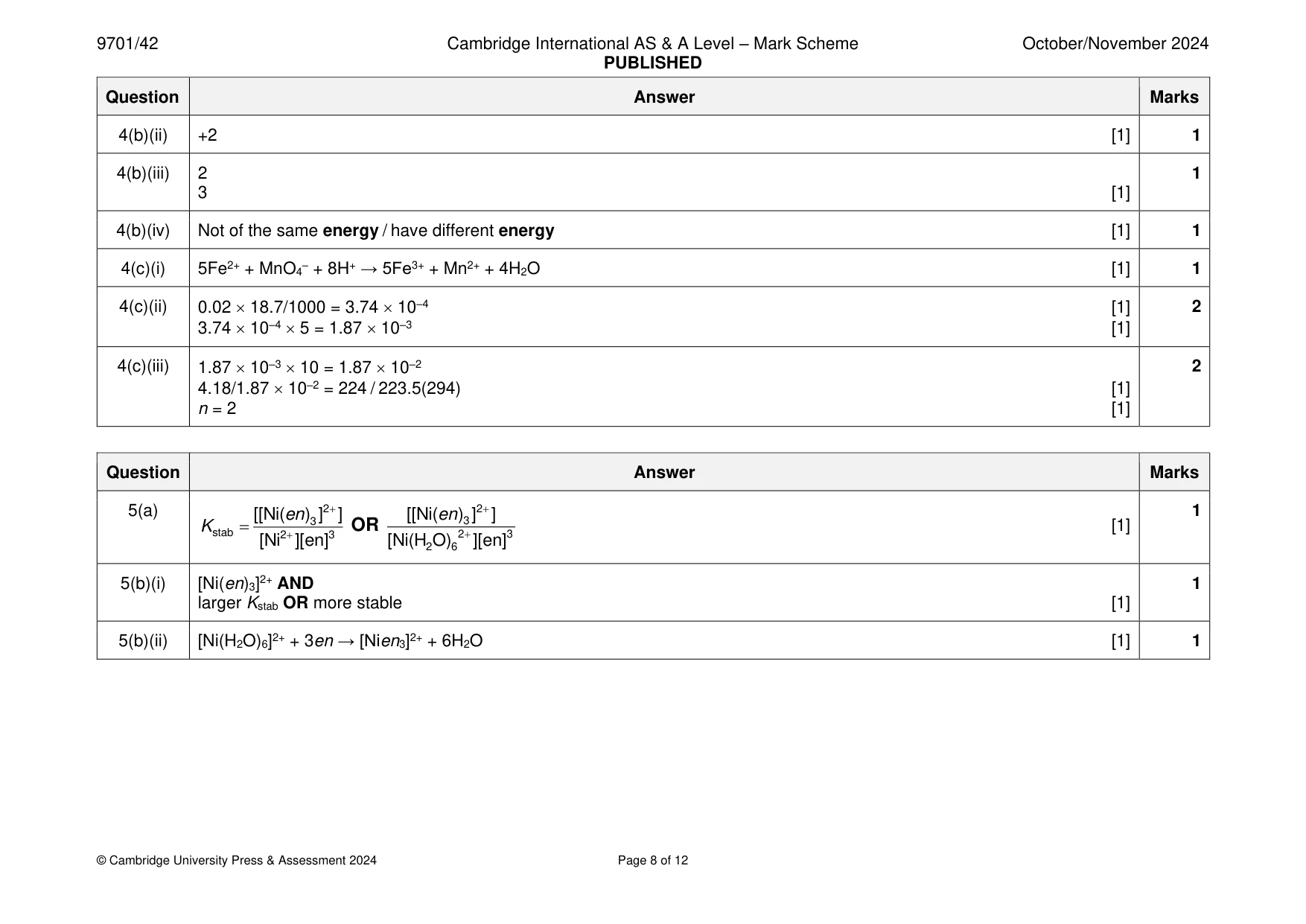 Mark scheme, page 8 of 12