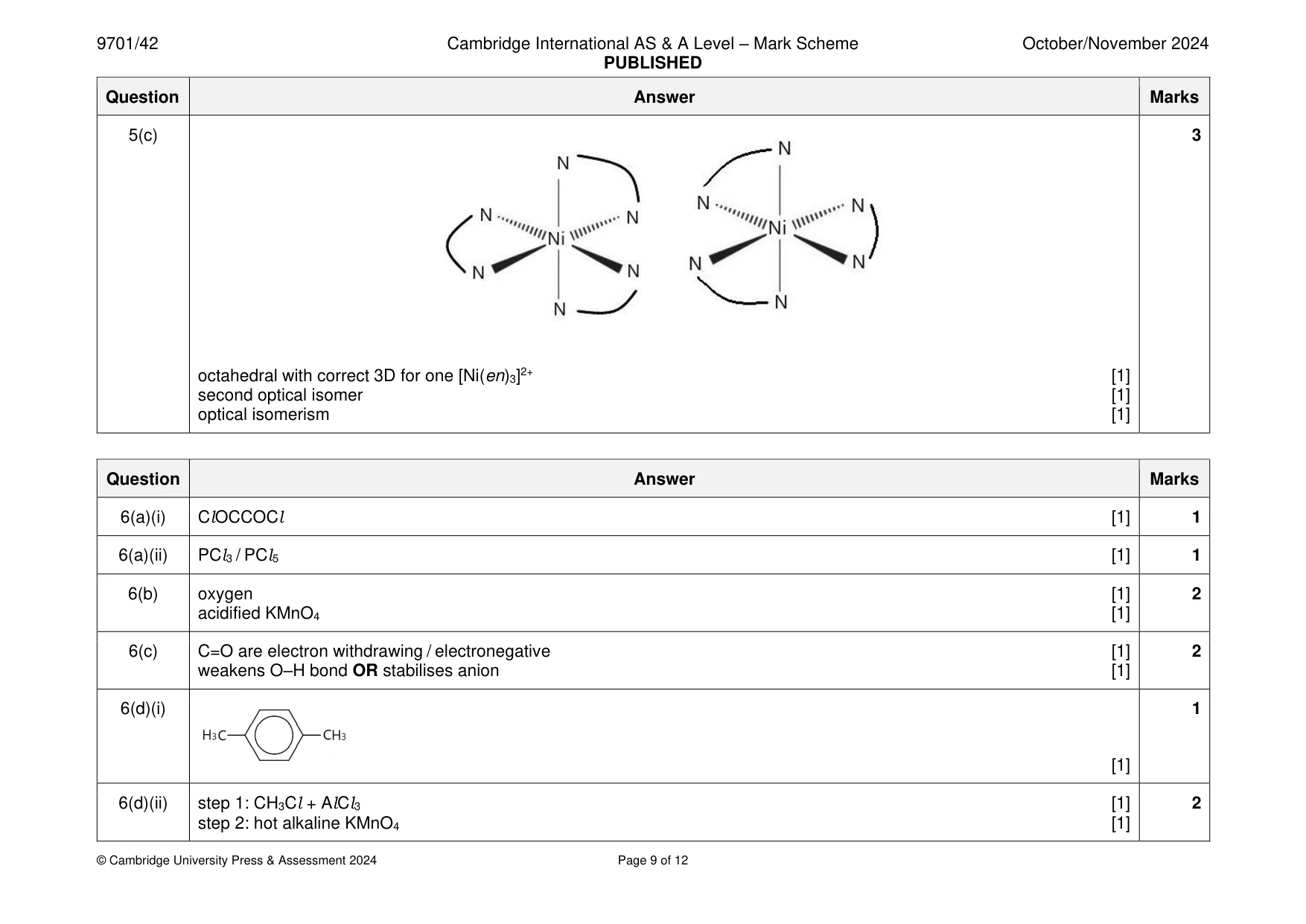 Mark scheme, page 9 of 12