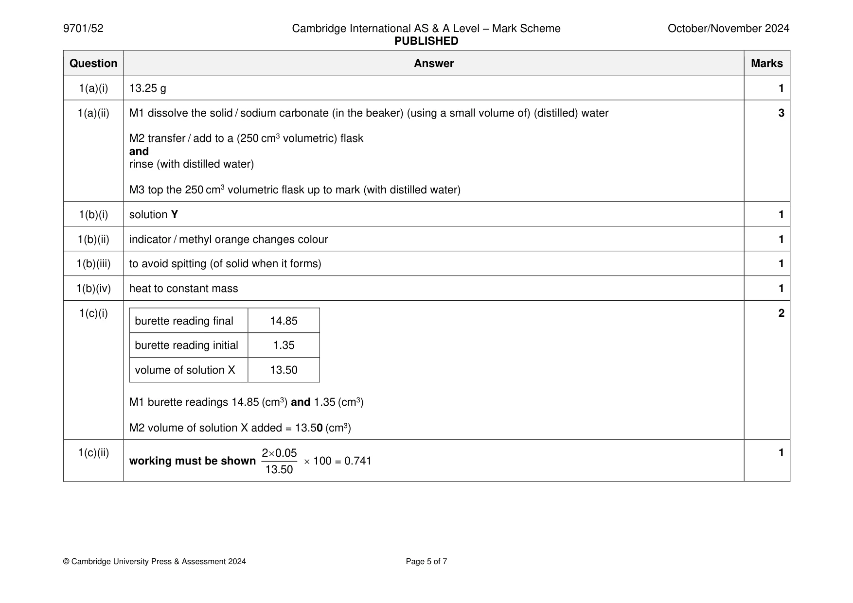 Mark scheme, page 5 of 7
