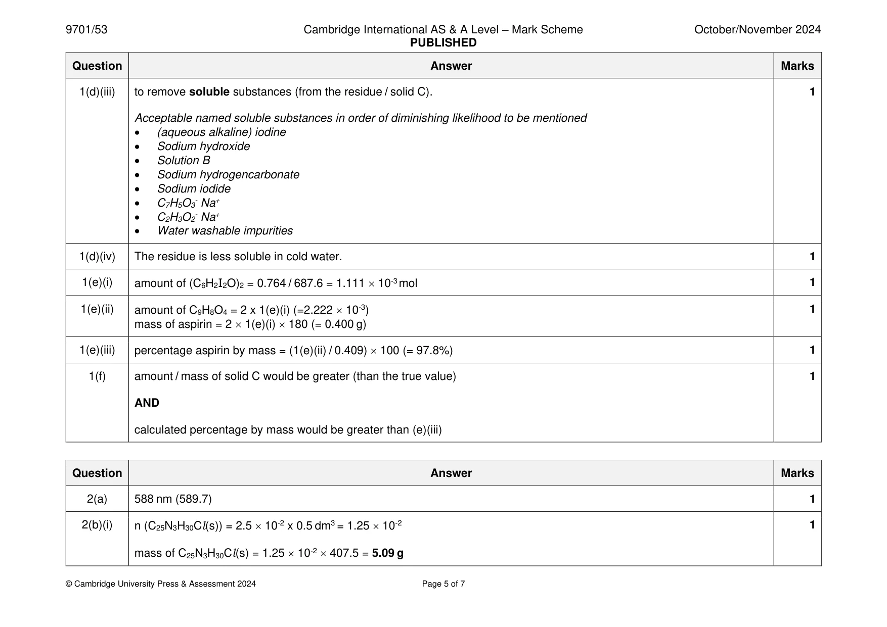 Mark scheme, page 5 of 7