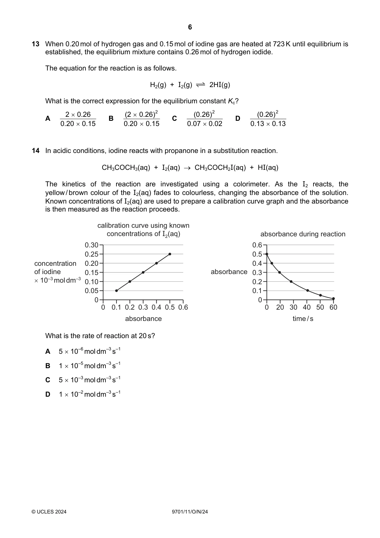 Cambridge A Level Chemistry 9701 2024 Oct/Nov Paper 1 · Variant 1 question paper, page 6 of 20