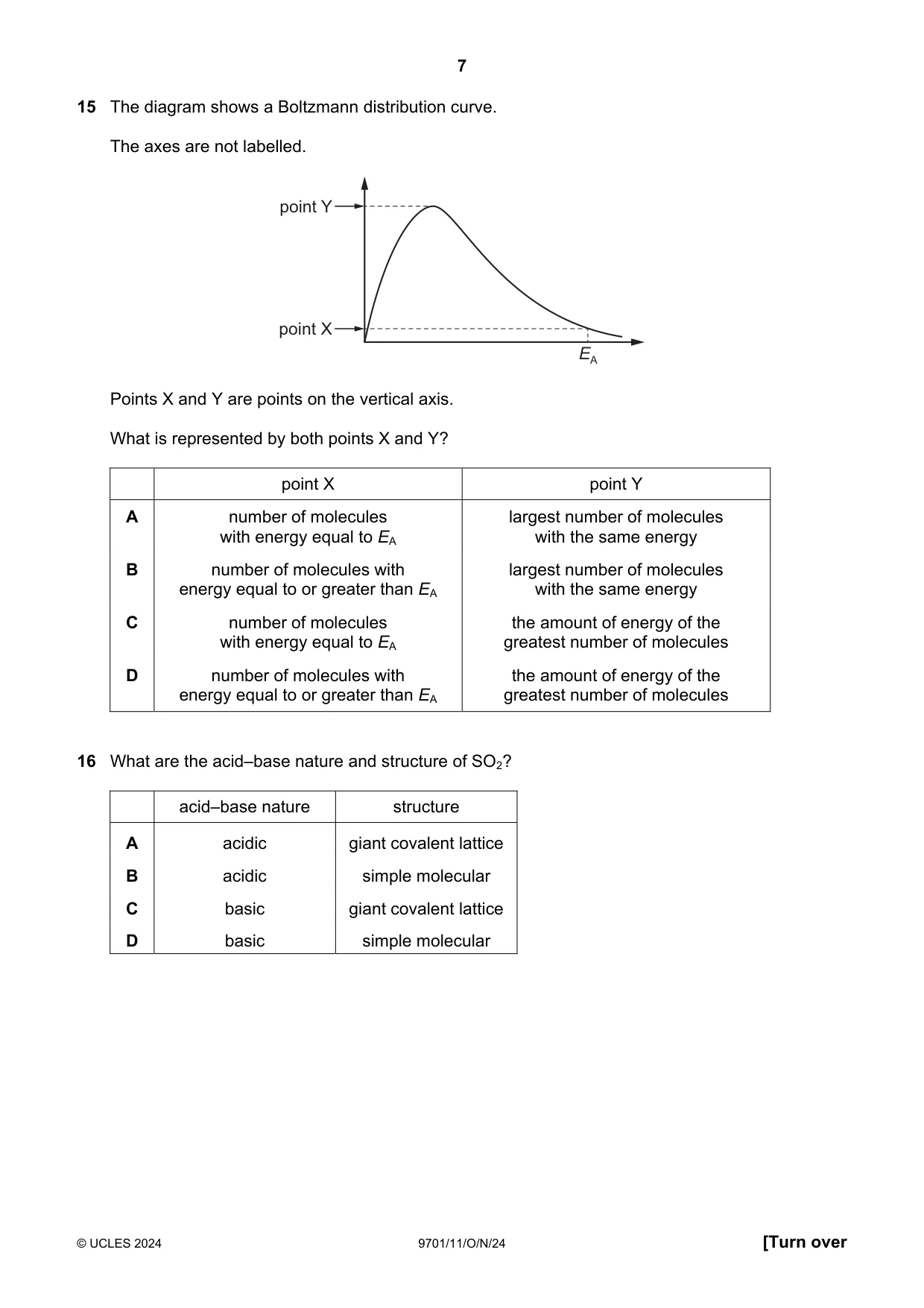 Cambridge A Level Chemistry 9701 2024 Oct/Nov Paper 1 · Variant 1 question paper, page 7 of 20