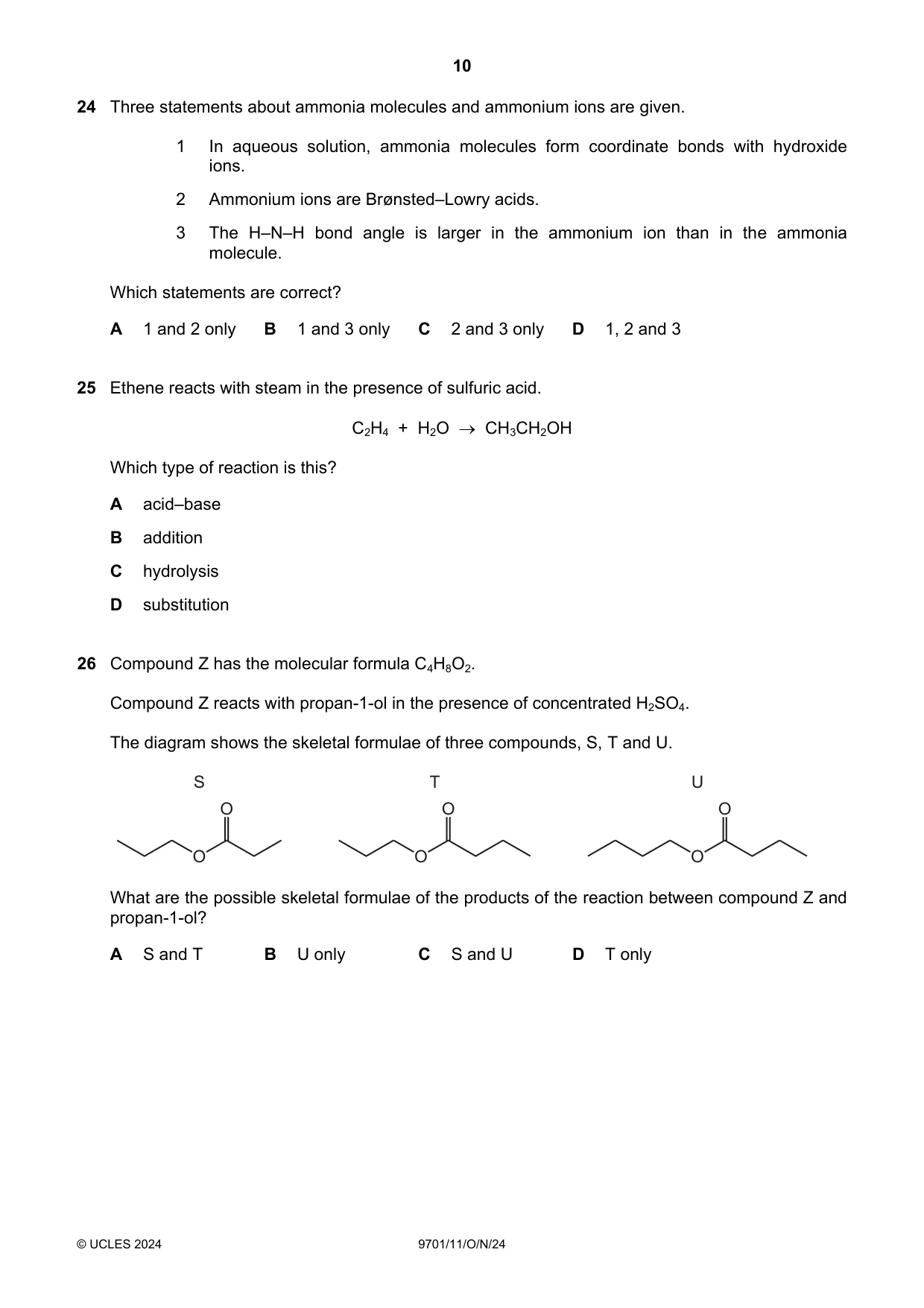Cambridge A Level Chemistry 9701 2024 Oct/Nov Paper 1 · Variant 1 question paper, page 10 of 20