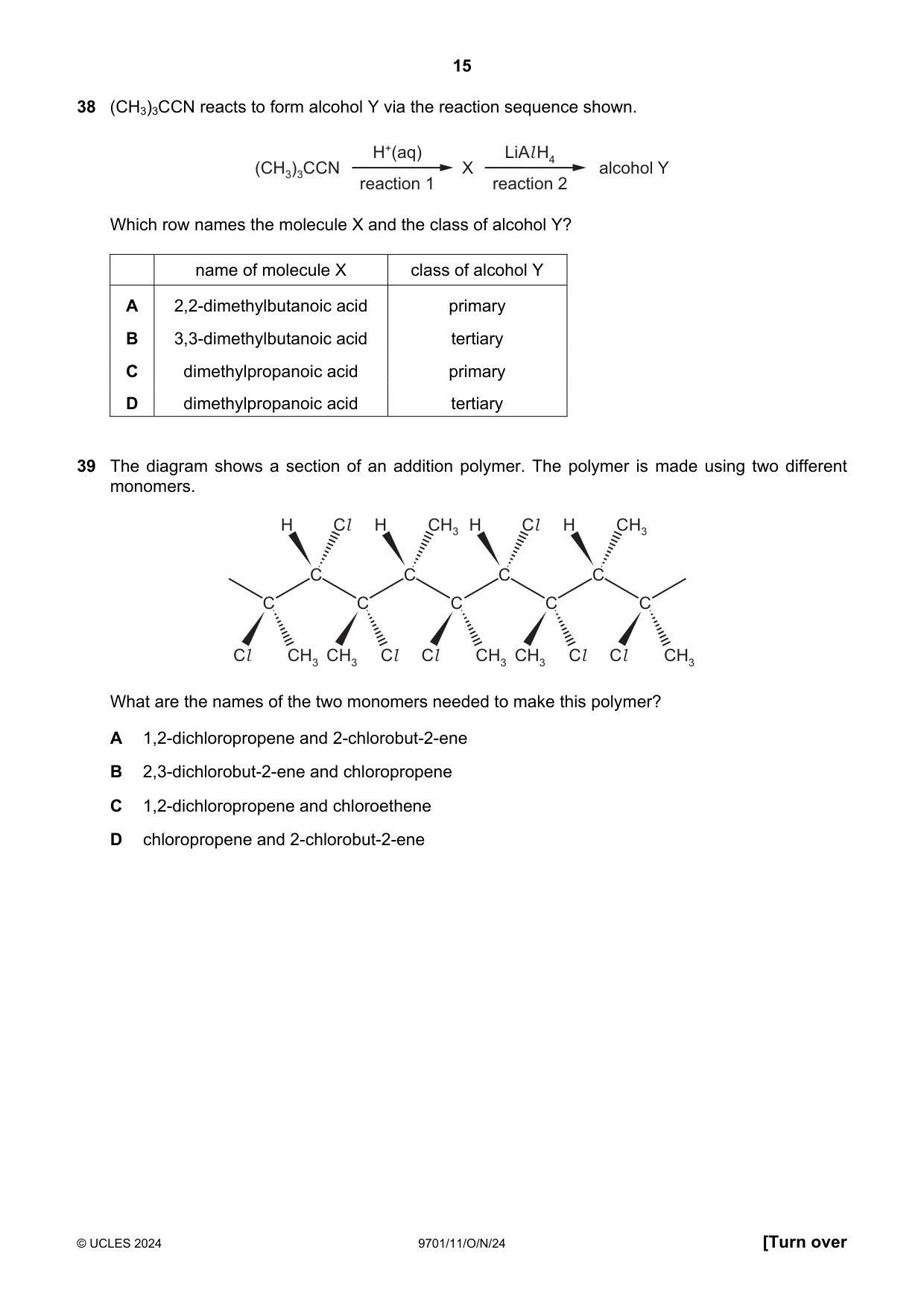 Cambridge A Level Chemistry 9701 2024 Oct/Nov Paper 1 · Variant 1 question paper, page 15 of 20
