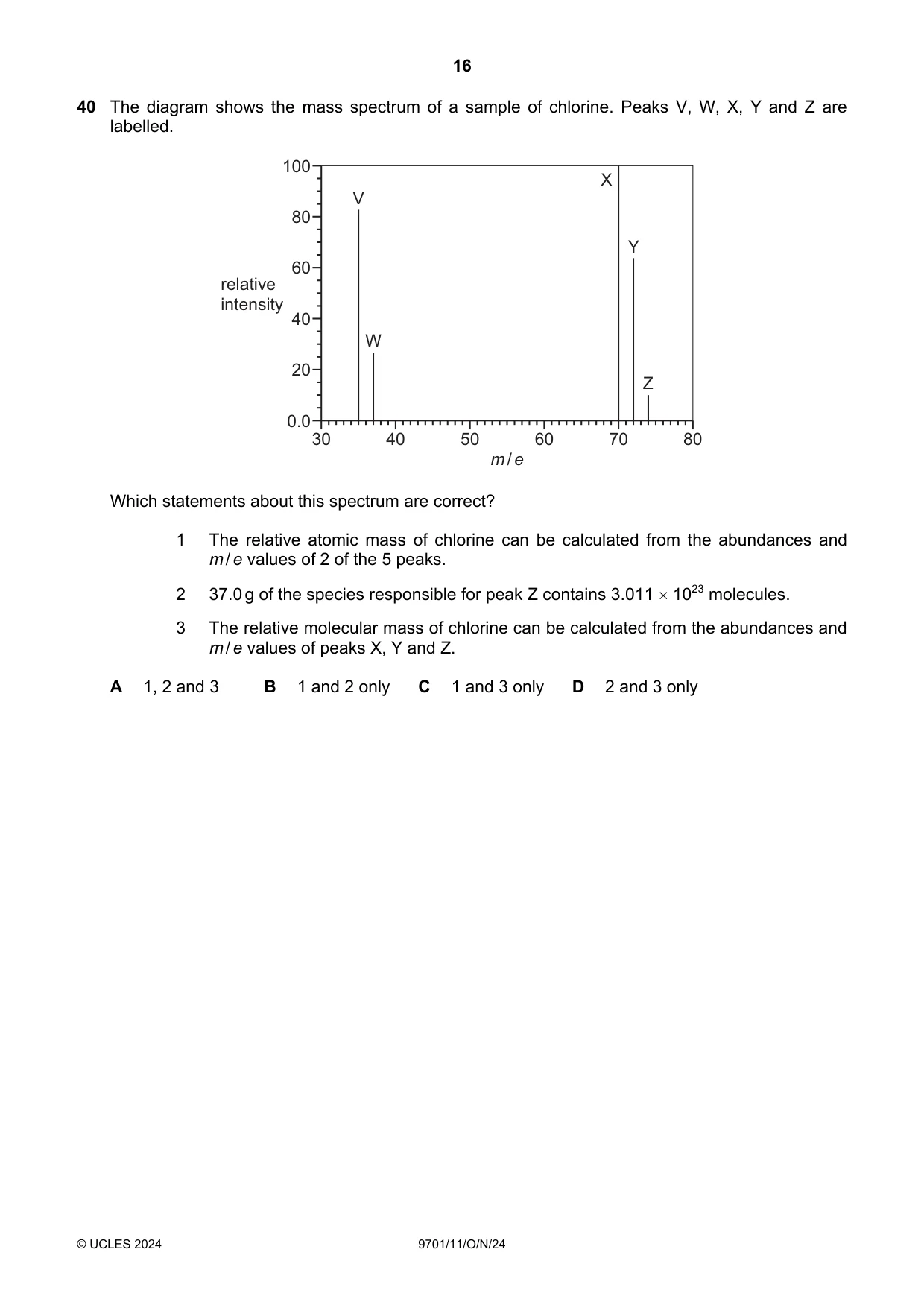 Cambridge A Level Chemistry 9701 2024 Oct/Nov Paper 1 · Variant 1 question paper, page 16 of 20