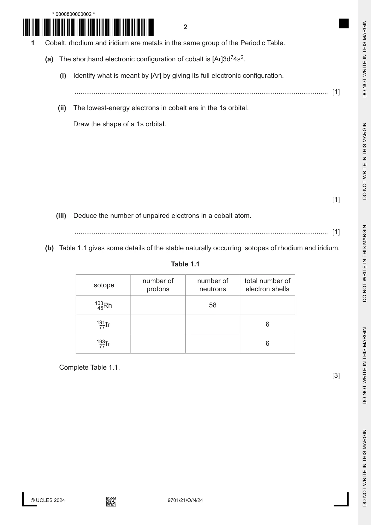 Cambridge A Level Chemistry 9701 2024 Oct/Nov Paper 2 · Variant 1 question paper, page 2 of 20