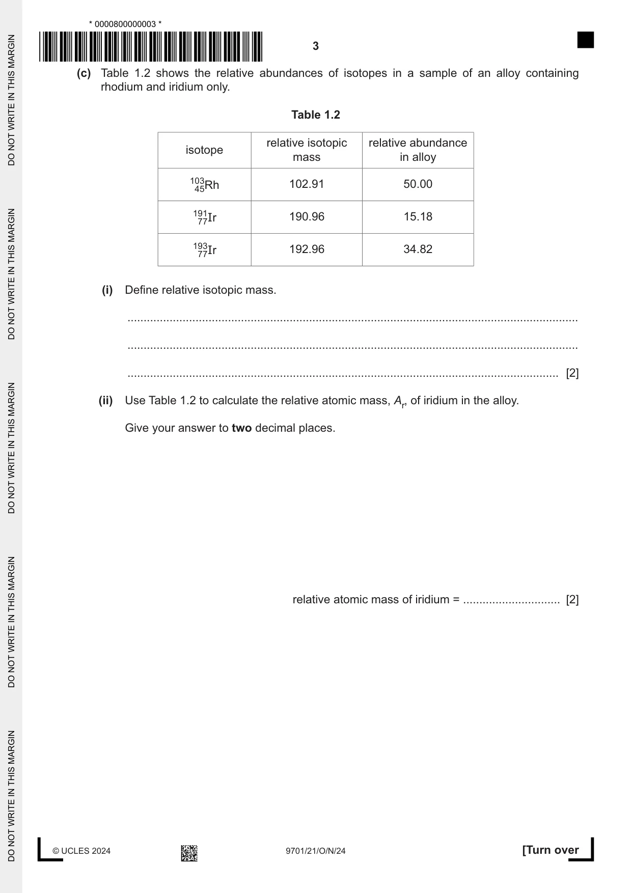 Cambridge A Level Chemistry 9701 2024 Oct/Nov Paper 2 · Variant 1 question paper, page 3 of 20