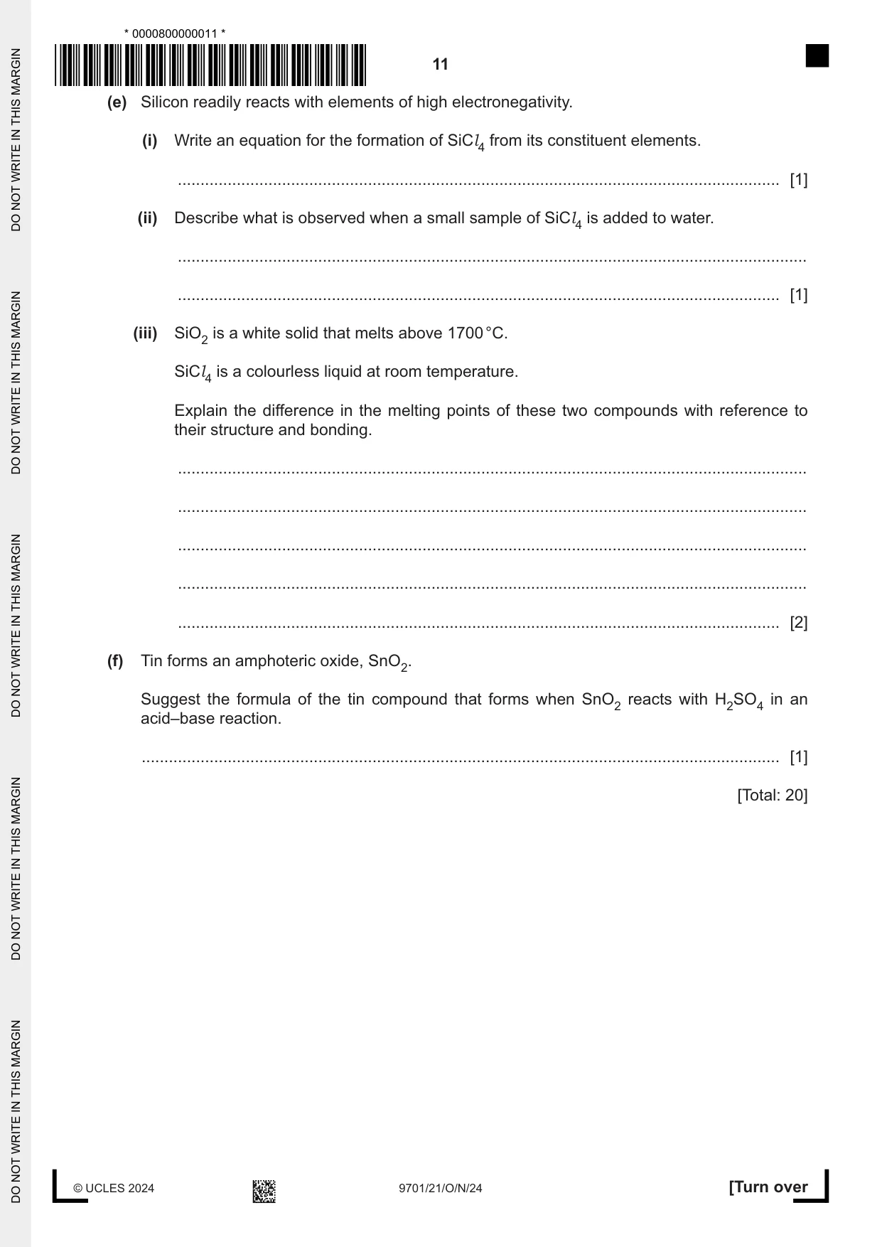 Cambridge A Level Chemistry 9701 2024 Oct/Nov Paper 2 · Variant 1 question paper, page 11 of 20