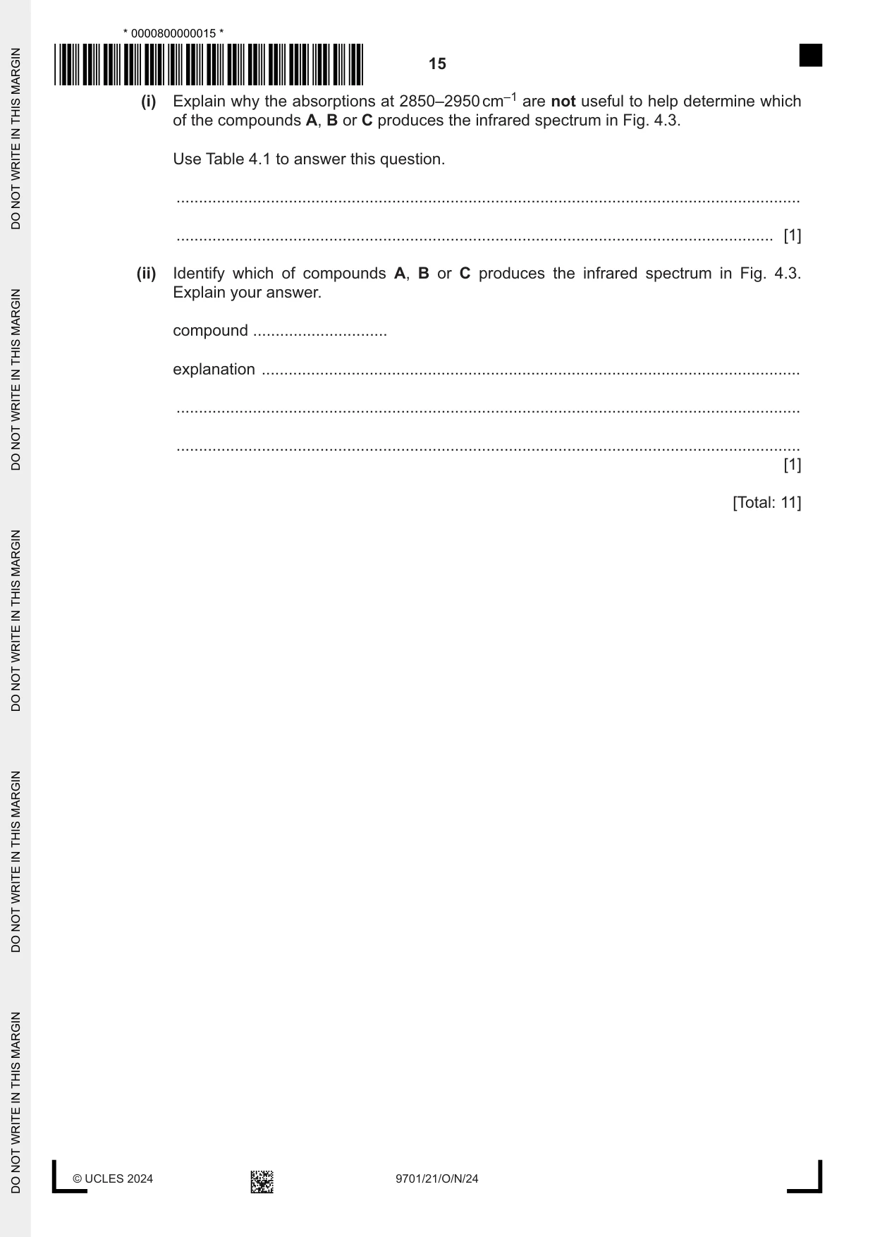 Cambridge A Level Chemistry 9701 2024 Oct/Nov Paper 2 · Variant 1 question paper, page 15 of 20
