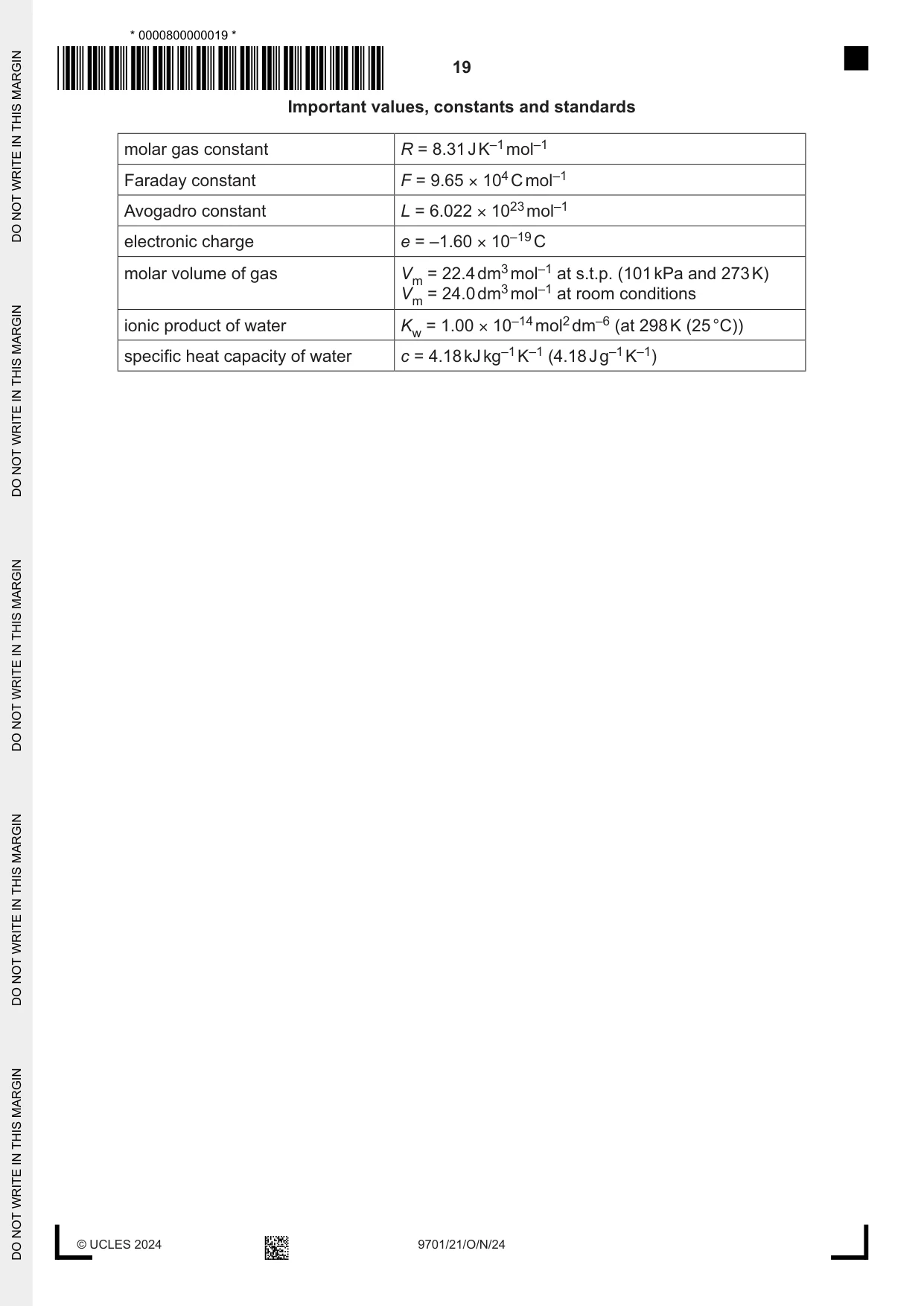 Cambridge A Level Chemistry 9701 2024 Oct/Nov Paper 2 · Variant 1 question paper, page 19 of 20