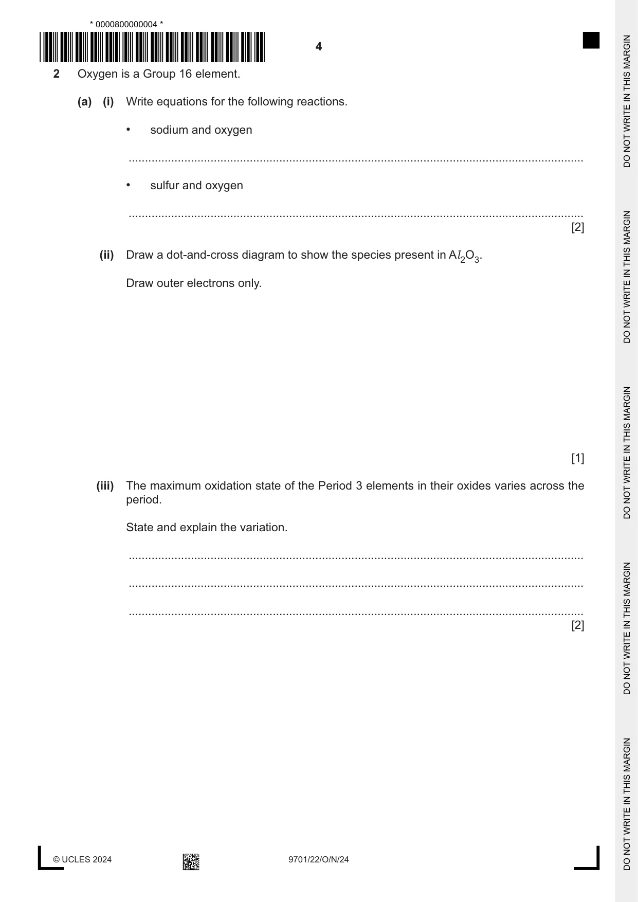 Cambridge A Level Chemistry 9701 2024 Oct/Nov Paper 2 · Variant 2 question paper, page 4 of 16