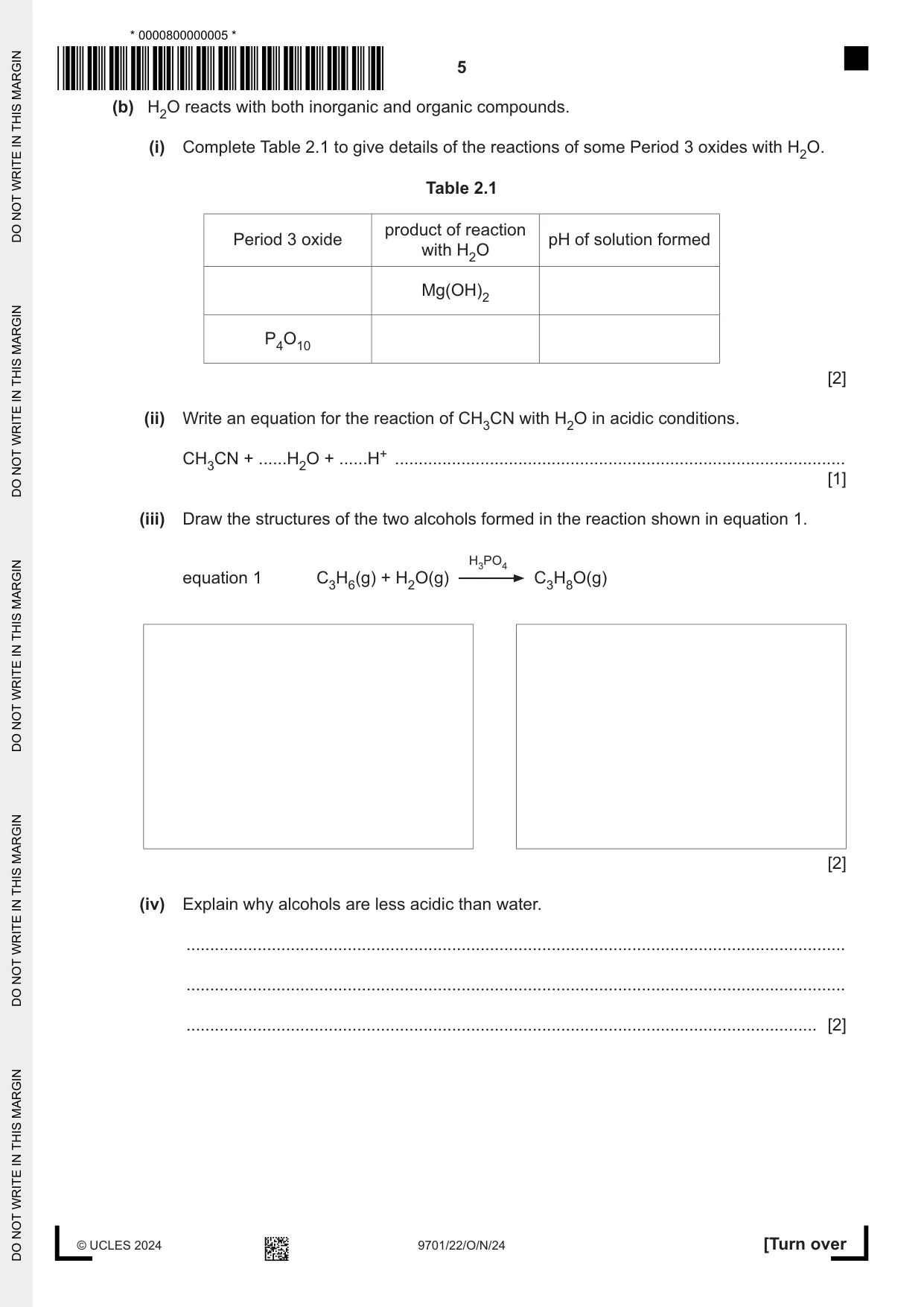 Cambridge A Level Chemistry 9701 2024 Oct/Nov Paper 2 · Variant 2 question paper, page 5 of 16