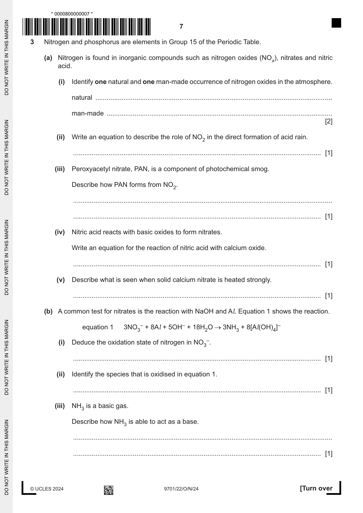 Cambridge A Level Chemistry 9701 2024 Oct/Nov Paper 2 · Variant 2 question paper, page 7 of 16