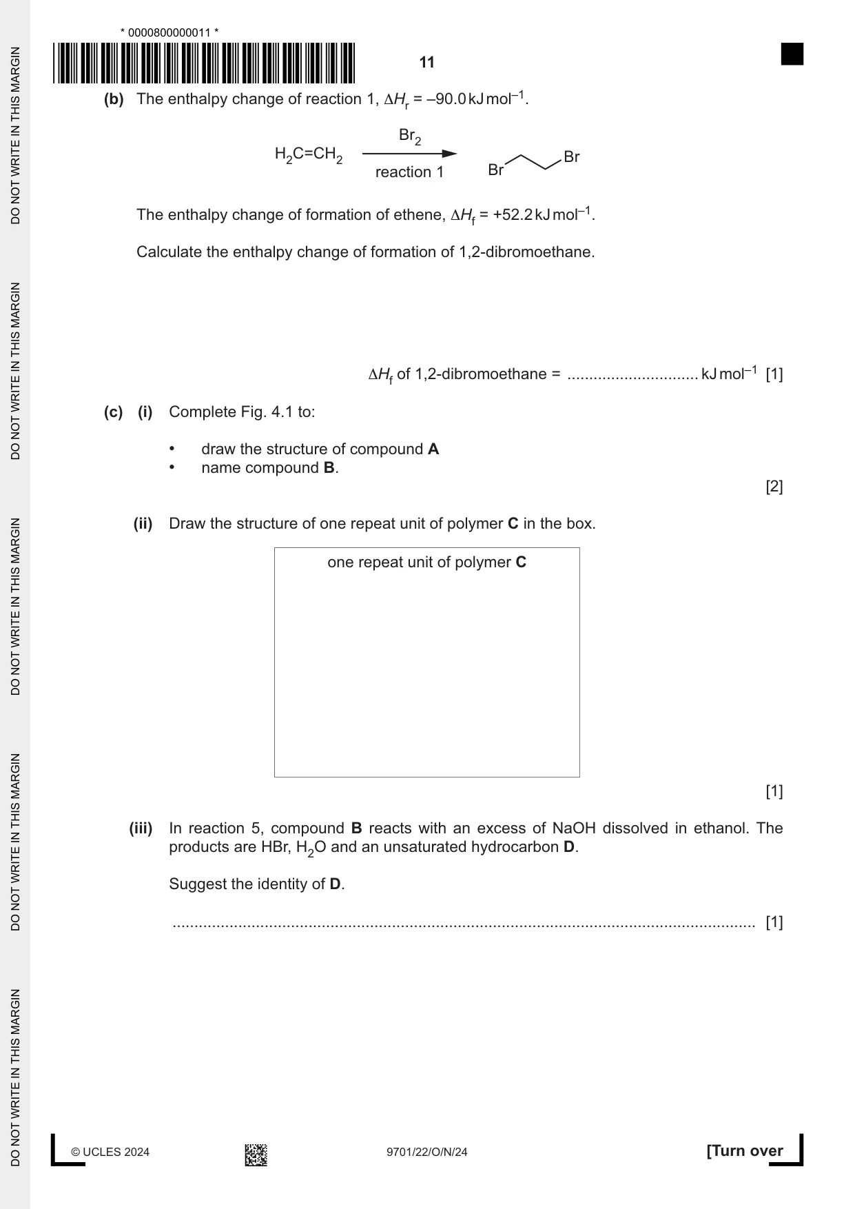 Cambridge A Level Chemistry 9701 2024 Oct/Nov Paper 2 · Variant 2 question paper, page 11 of 16