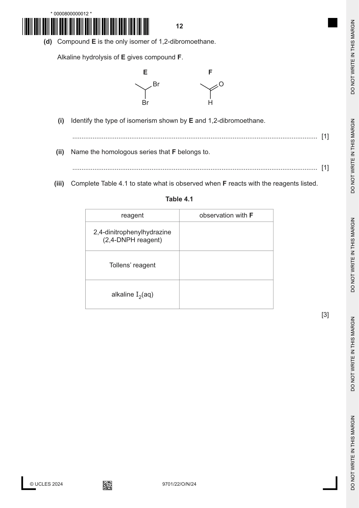Cambridge A Level Chemistry 9701 2024 Oct/Nov Paper 2 · Variant 2 question paper, page 12 of 16