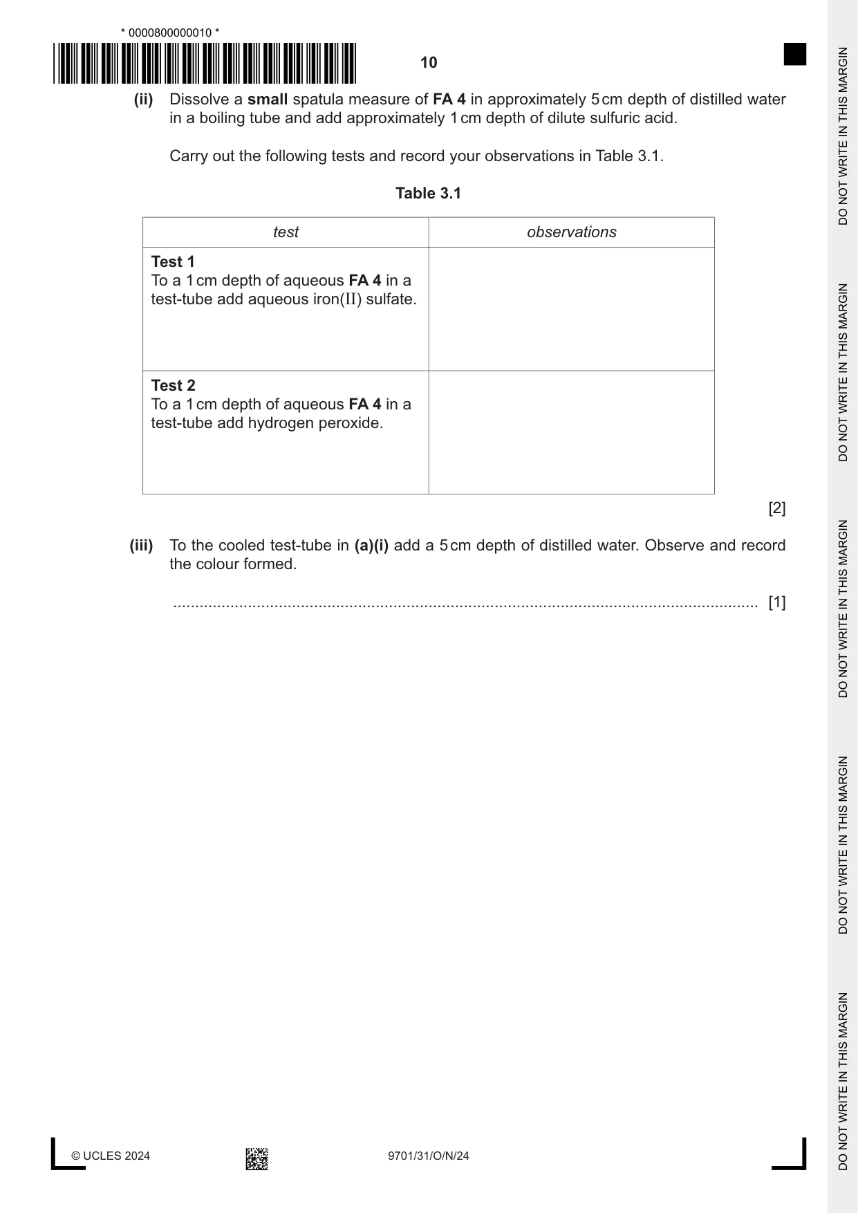 Cambridge A Level Chemistry 9701 2024 Oct/Nov Paper 3 · Variant 1 question paper, page 10 of 16