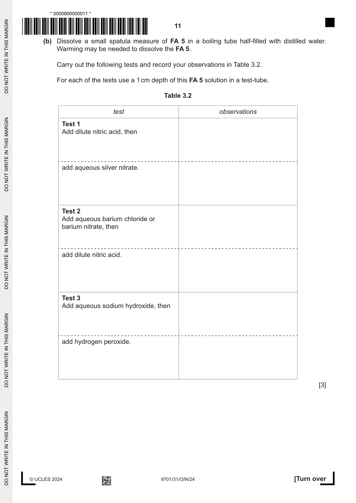 Cambridge A Level Chemistry 9701 2024 Oct/Nov Paper 3 · Variant 1 question paper, page 11 of 16